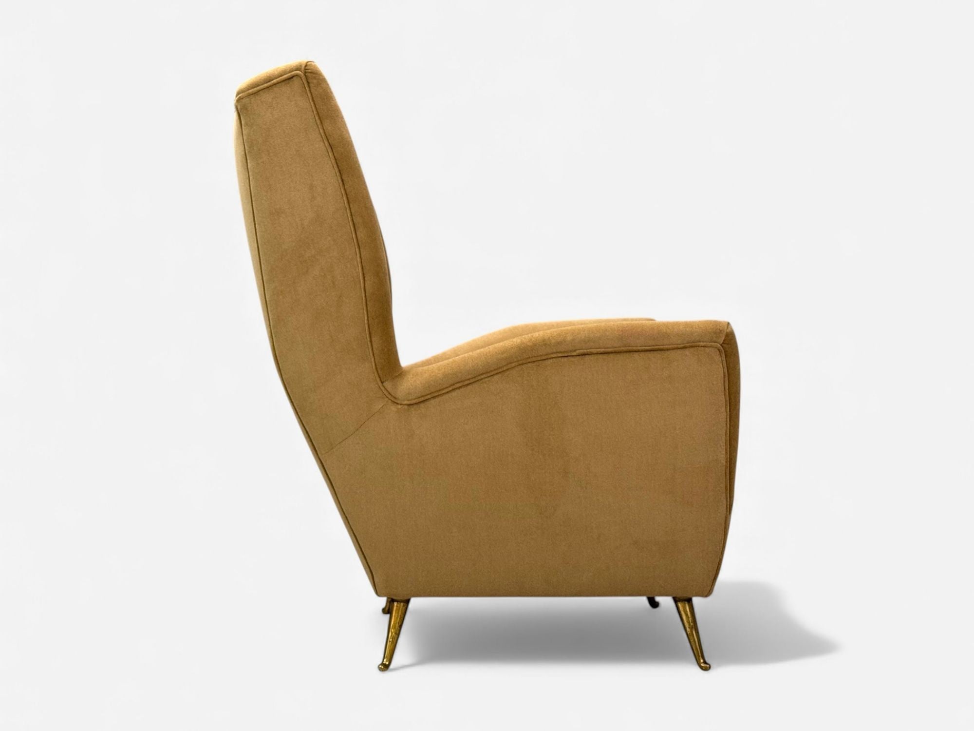 ISA Bergamo, Camel Velvet, Bronze, Wingback Chairs, Italy, 1950s