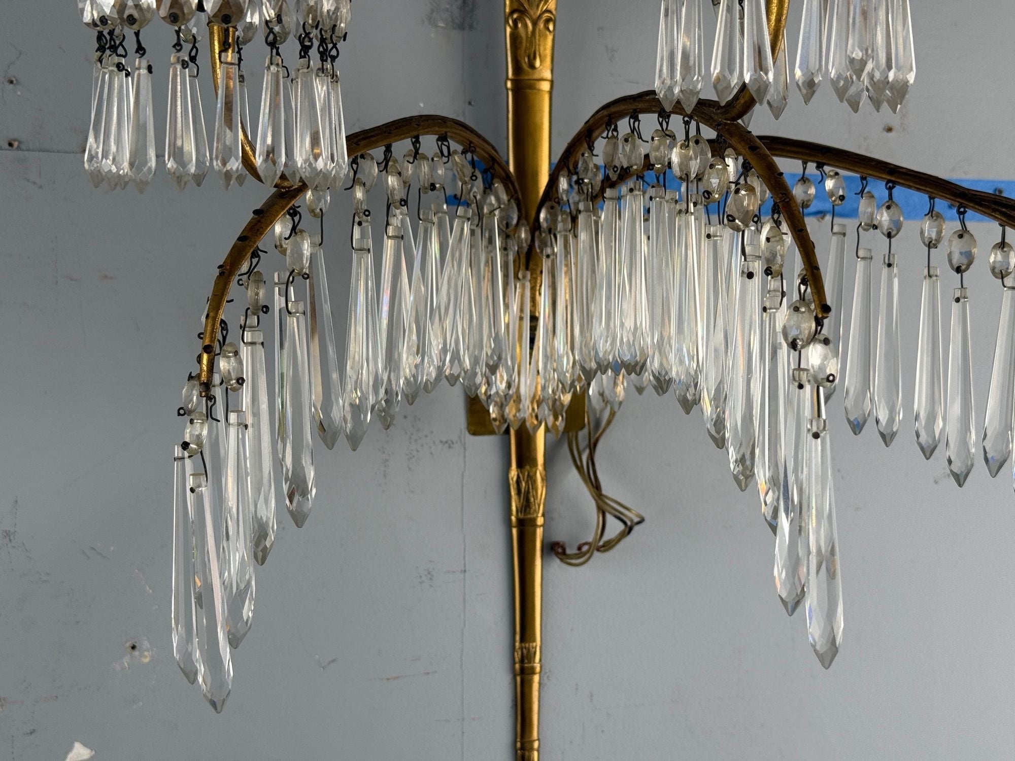 Maison Jansen, Feather Form Wall Sconces, Crystal, Bronze, France, 1940s