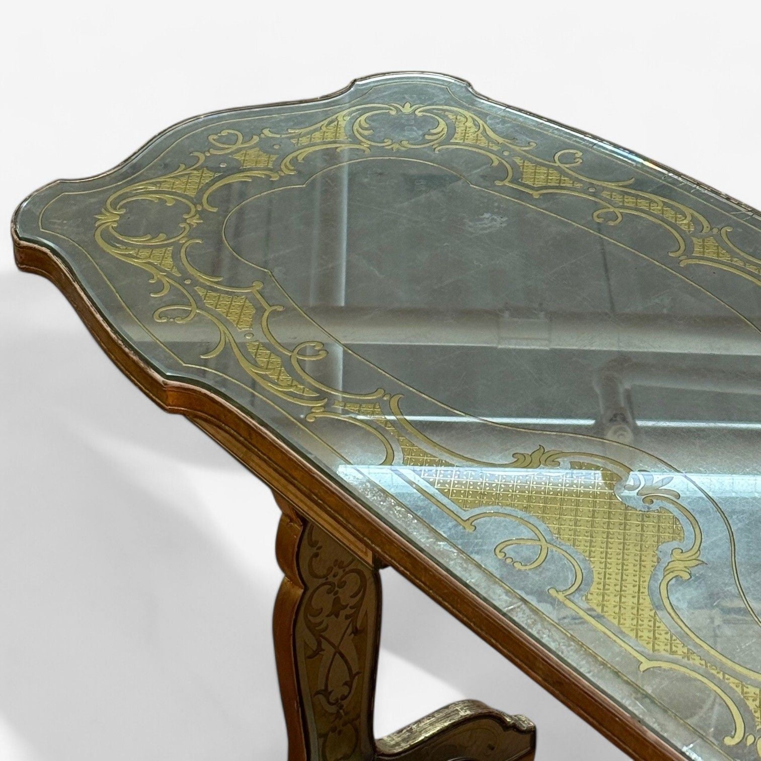Maison Jansen, Hollywood Regency, Vanity, Eglomise Glass, Silver Leaf, 20th C.