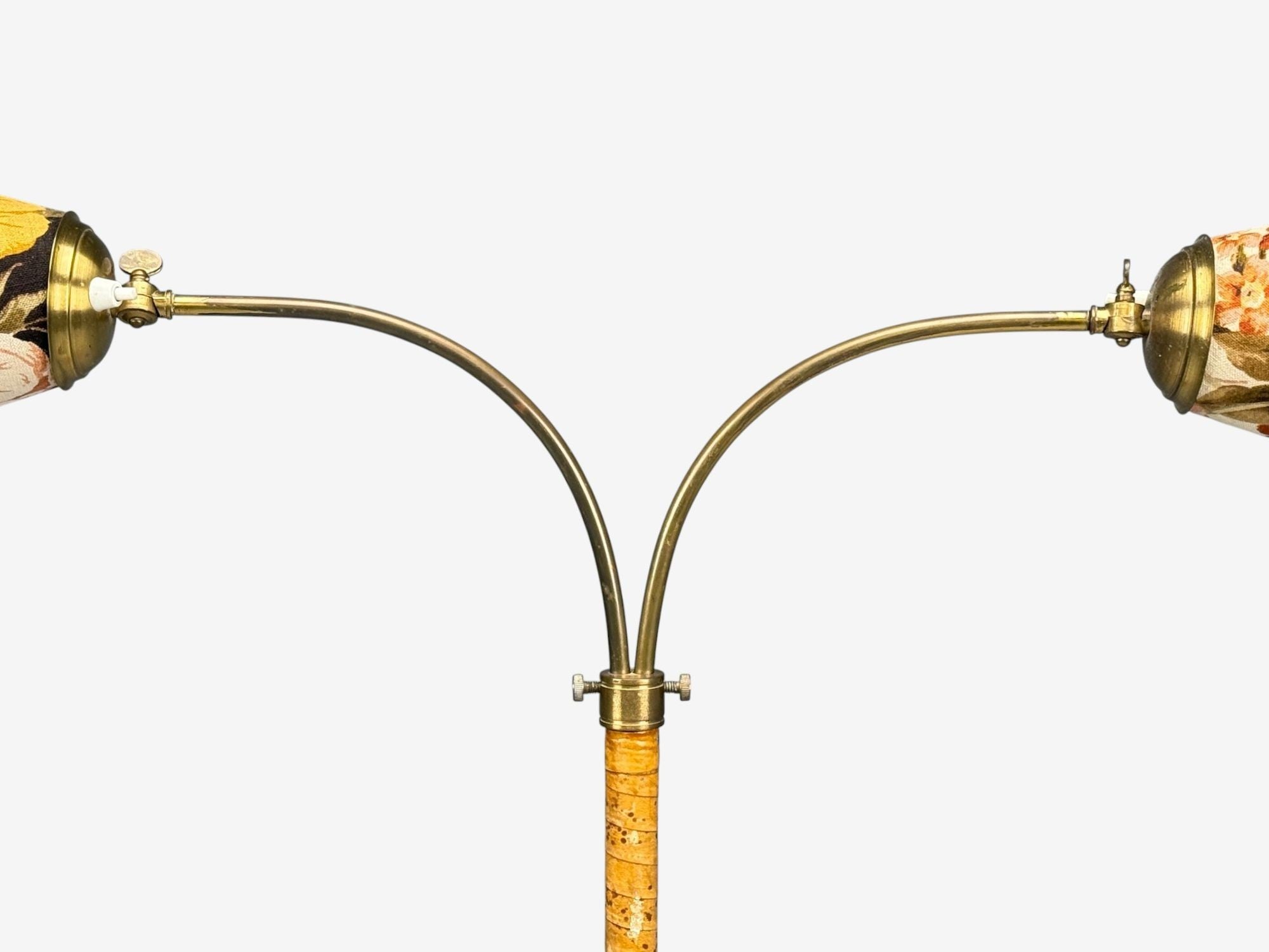 Corona Belysning, Floor Lamp, Wood, Brass, Fabric, Sweden, 1940s