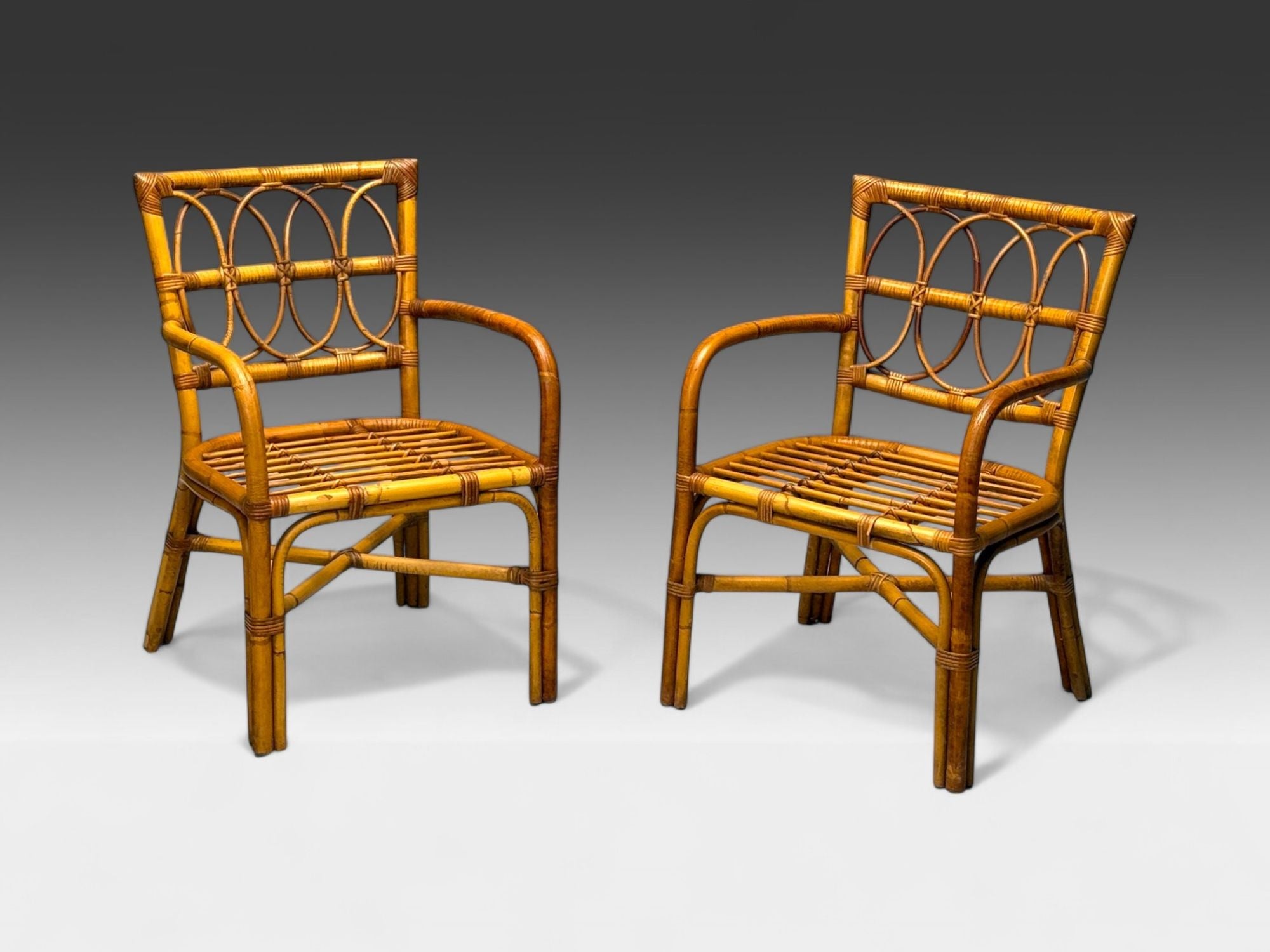 Bielecky Brothers, Modern, Six Dining Chairs, Rattan, Cane, USA, 21st C.