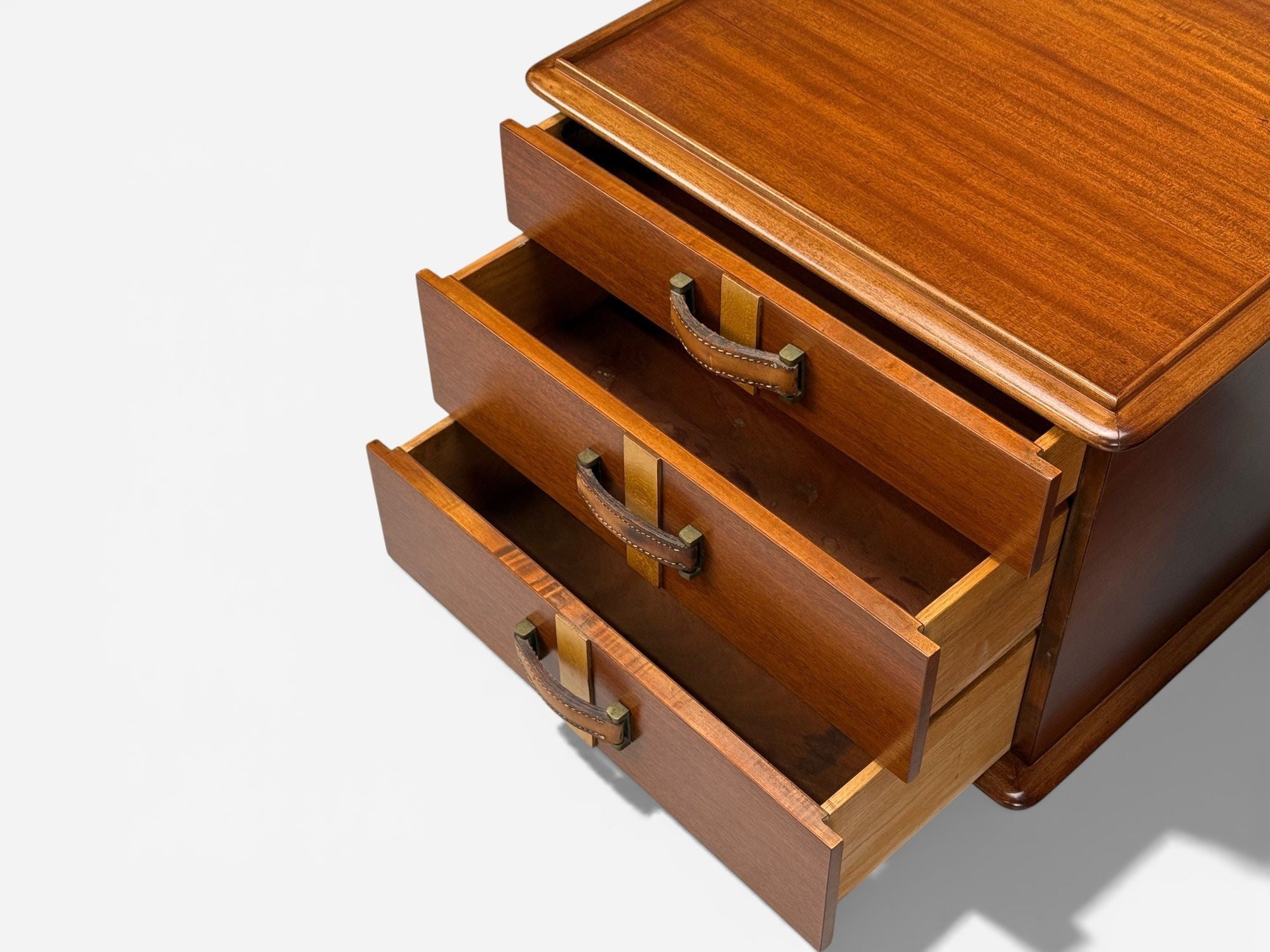 Paul Frankl, Rare Nightstands, Mahogany, Rock Maple, Brass, Leather, USA, 1950s