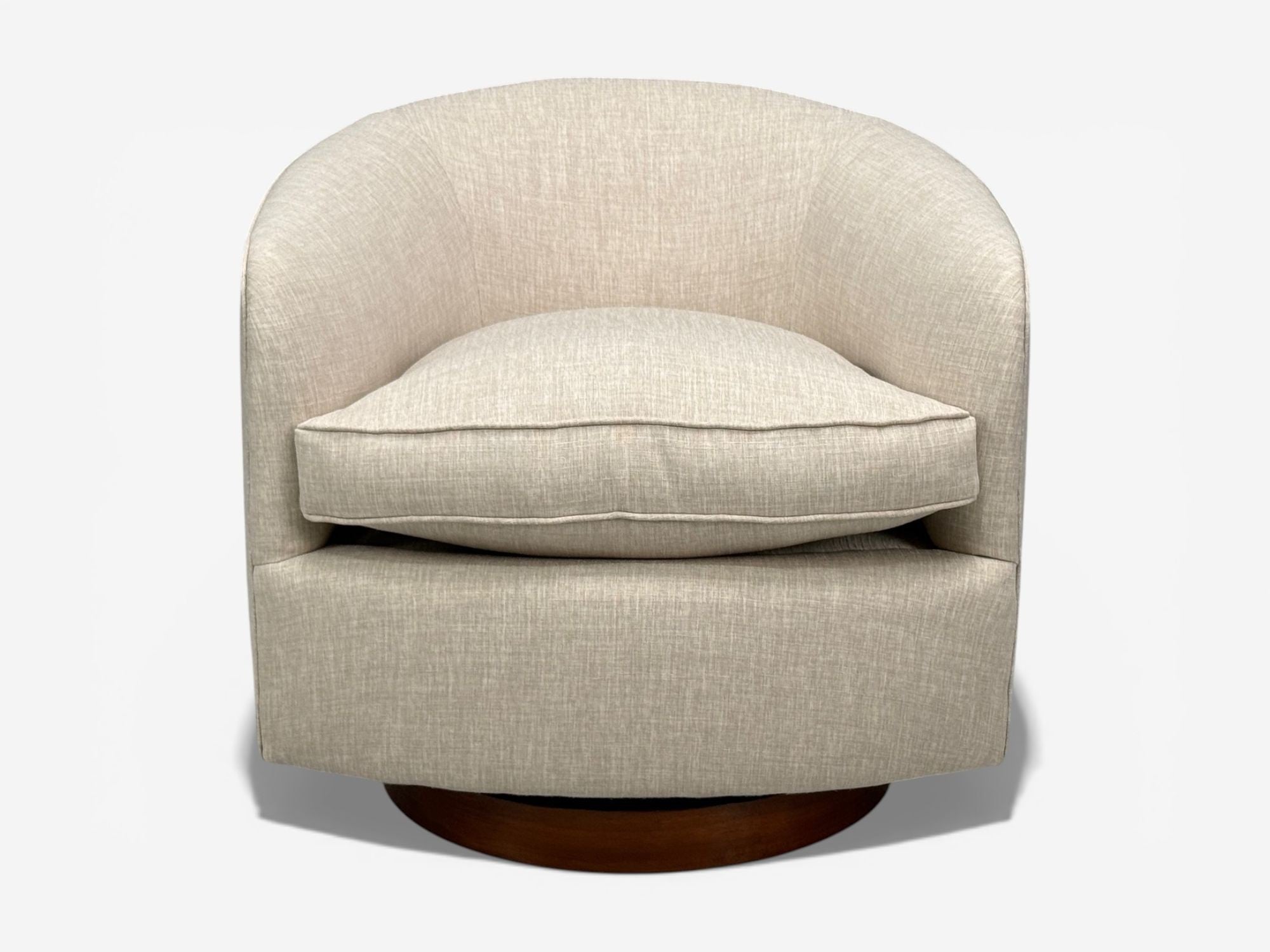 Milo Baughman, Swivel Chairs, Beige Upholstery, Walnut, USA, 1970s