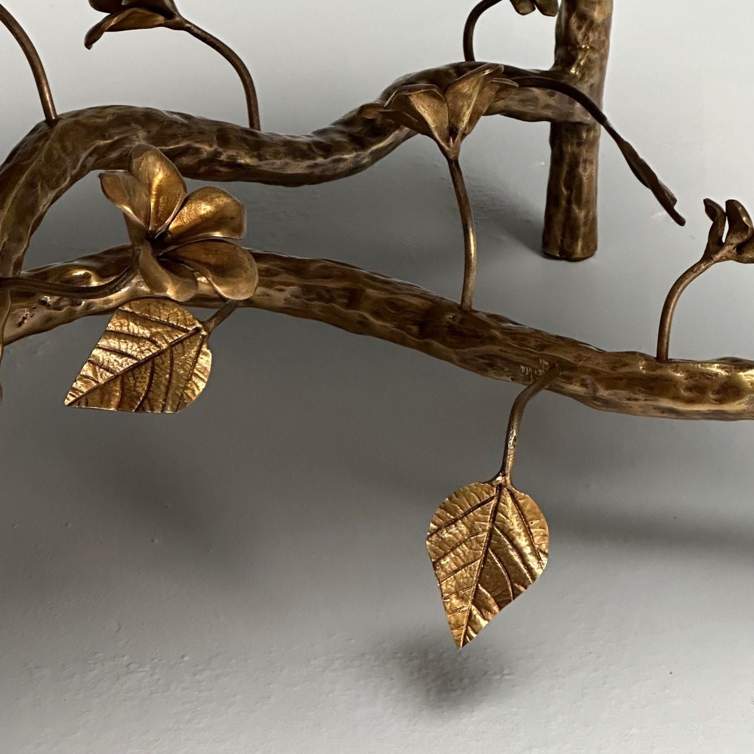 Giacometti Style, Hammered Bronze, Brown Velvet, Occasional Benches