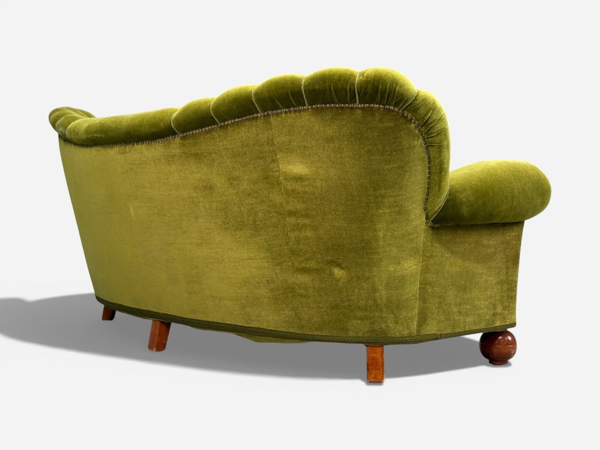 Swedish Modern, Sofa, Green Velvet, Elm, Sweden, 1940s