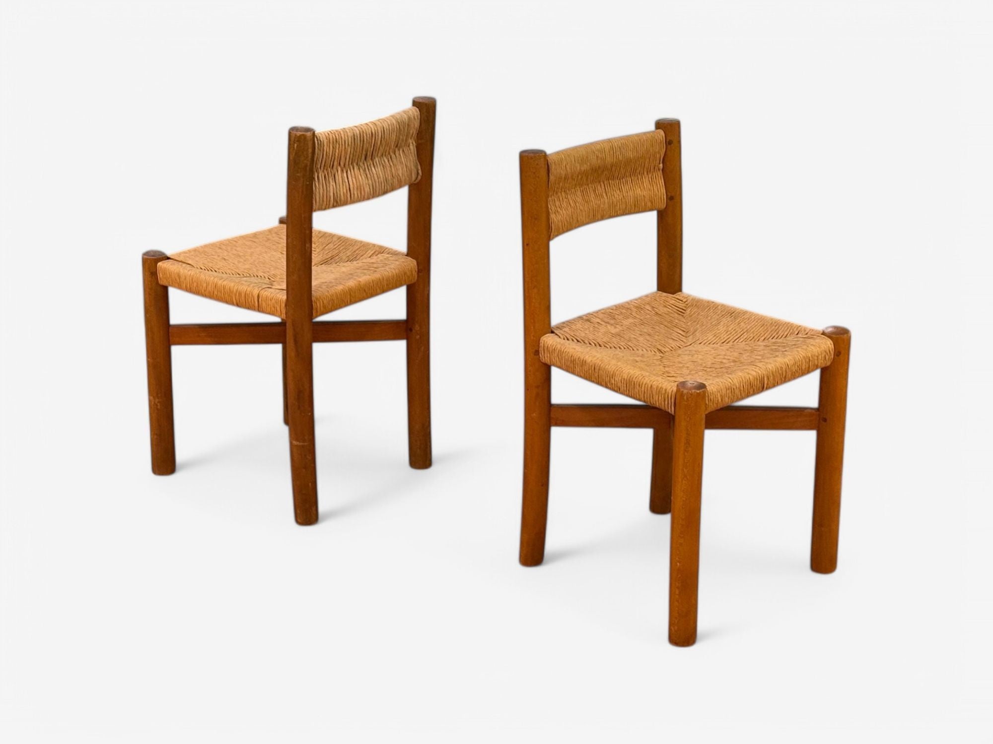 Charlotte Perriand, French Mid-Century, Early Straw-Back Meribel Chairs c. 1946