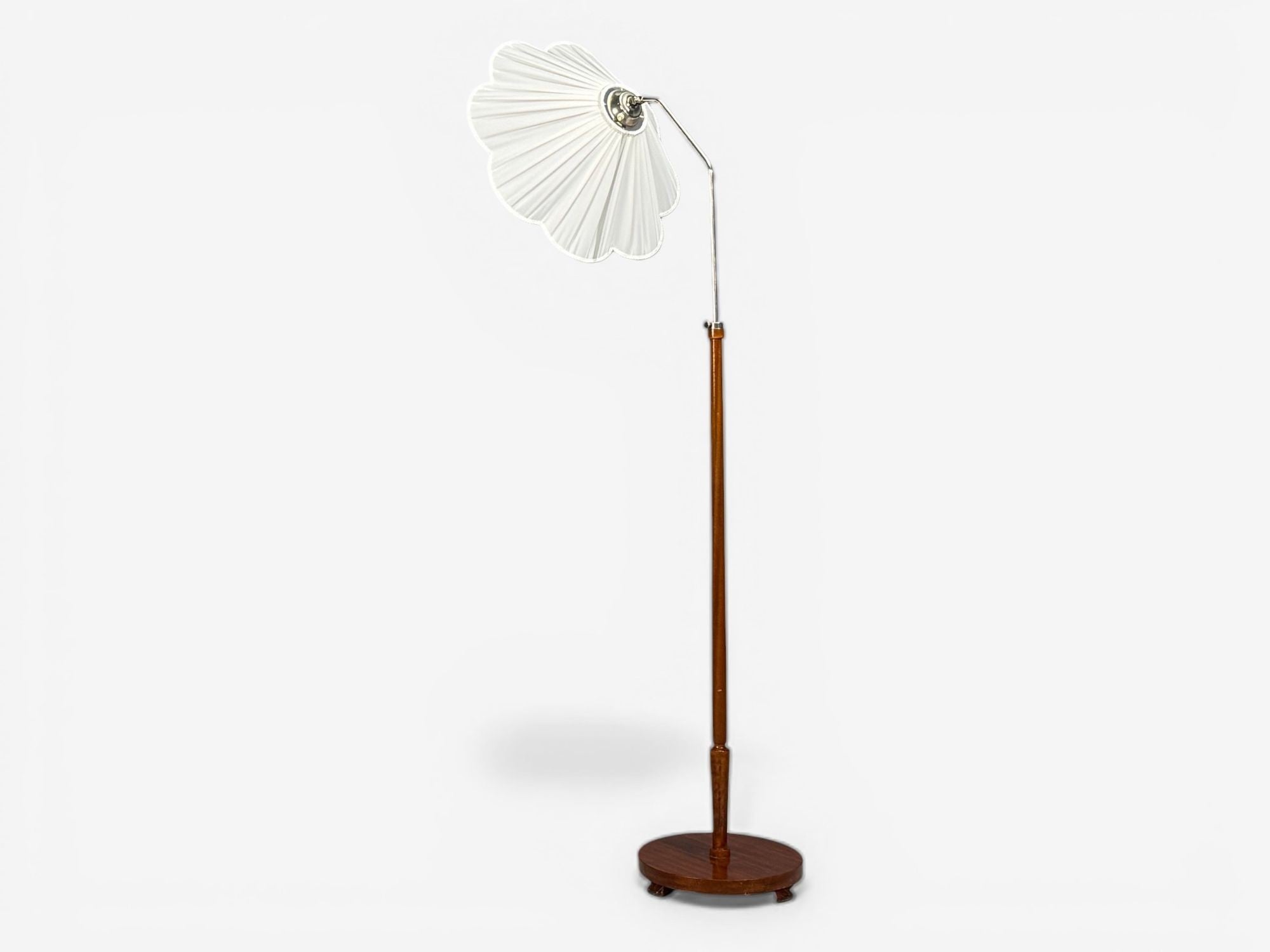 Swedish Art Deco, Floor Lamp, Wood, Metal, Silk, Sweden, 1930s