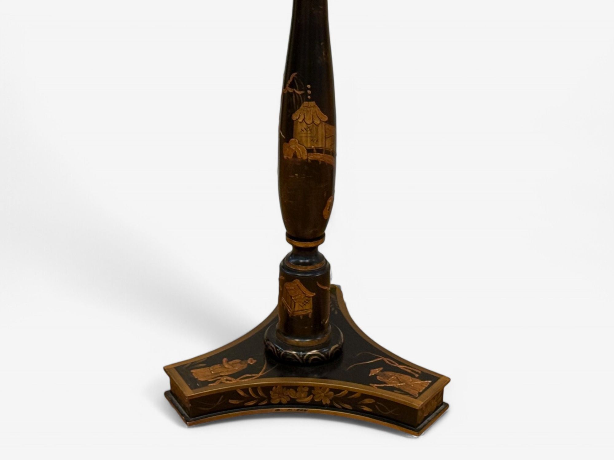 Chinoiserie Style, Crackle Lacquer, Giltwood, Floor Lamp with Shelf, USA, 20th C