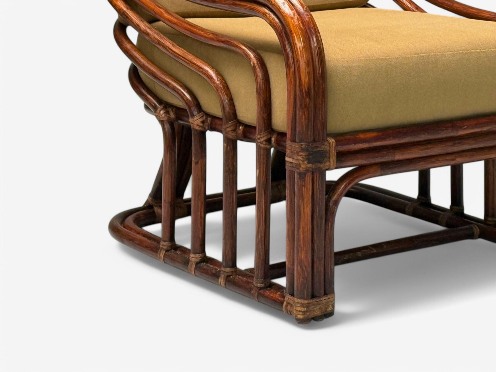 Brown Jordan, Mid-Century Modern, Bamboo, Camel Fabric, Lounge Chairs, 1960s