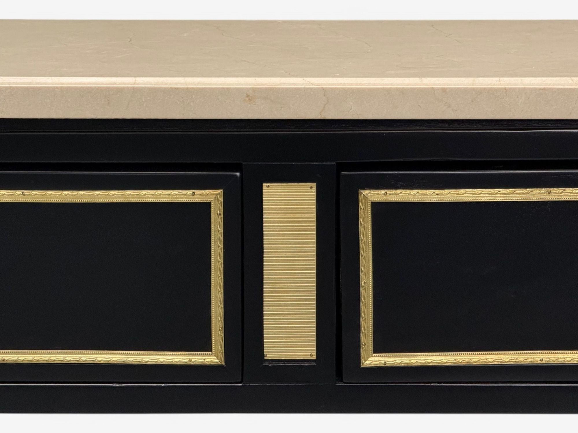 Maison Jansen attr, Hollywood Regency, Satin Black Mahogany, Large Console Table