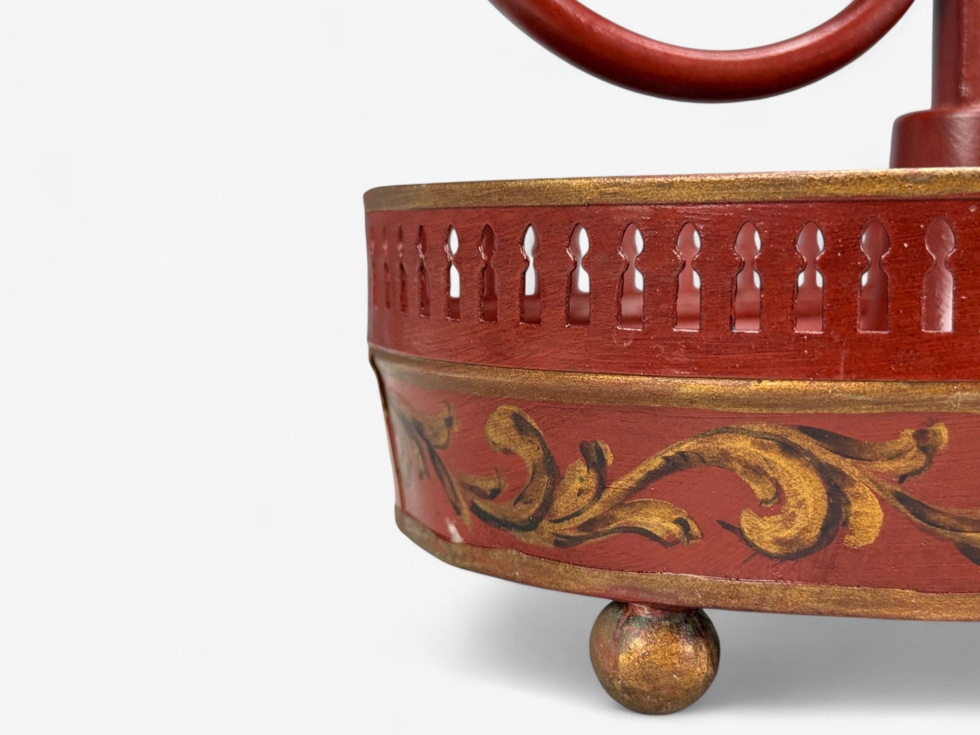 Chinese Export, Painted Metal, Brass, Red Japanned Table Lamp, 20th C.