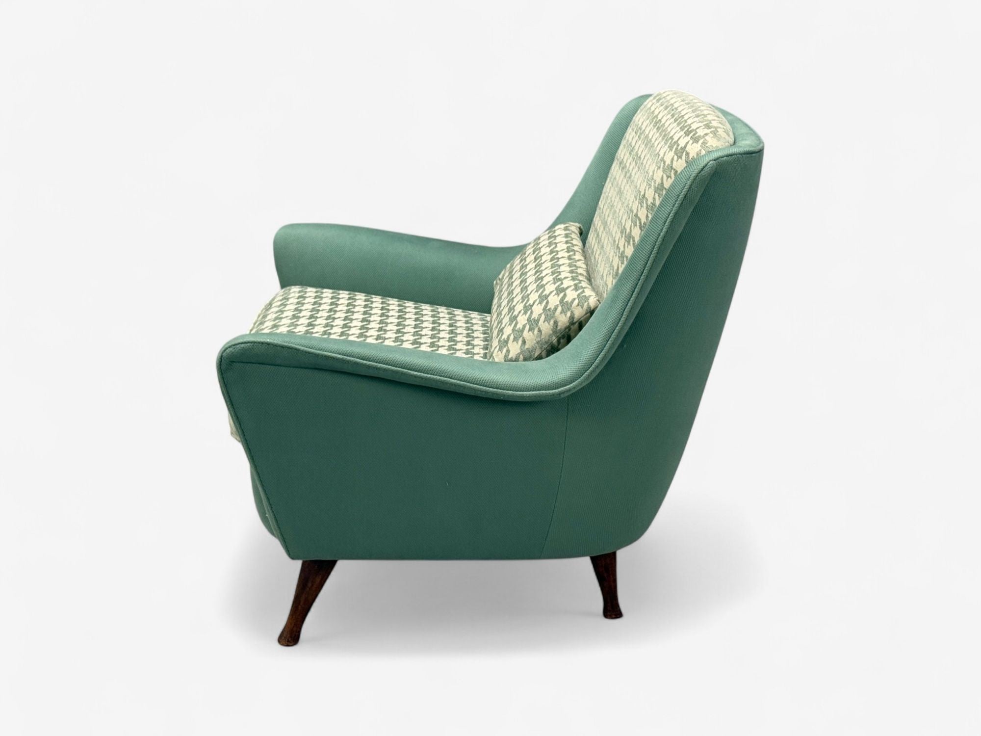 Carlo Pagani attr., Fabric, Wood, Lounge Chairs, Italy, 1950s