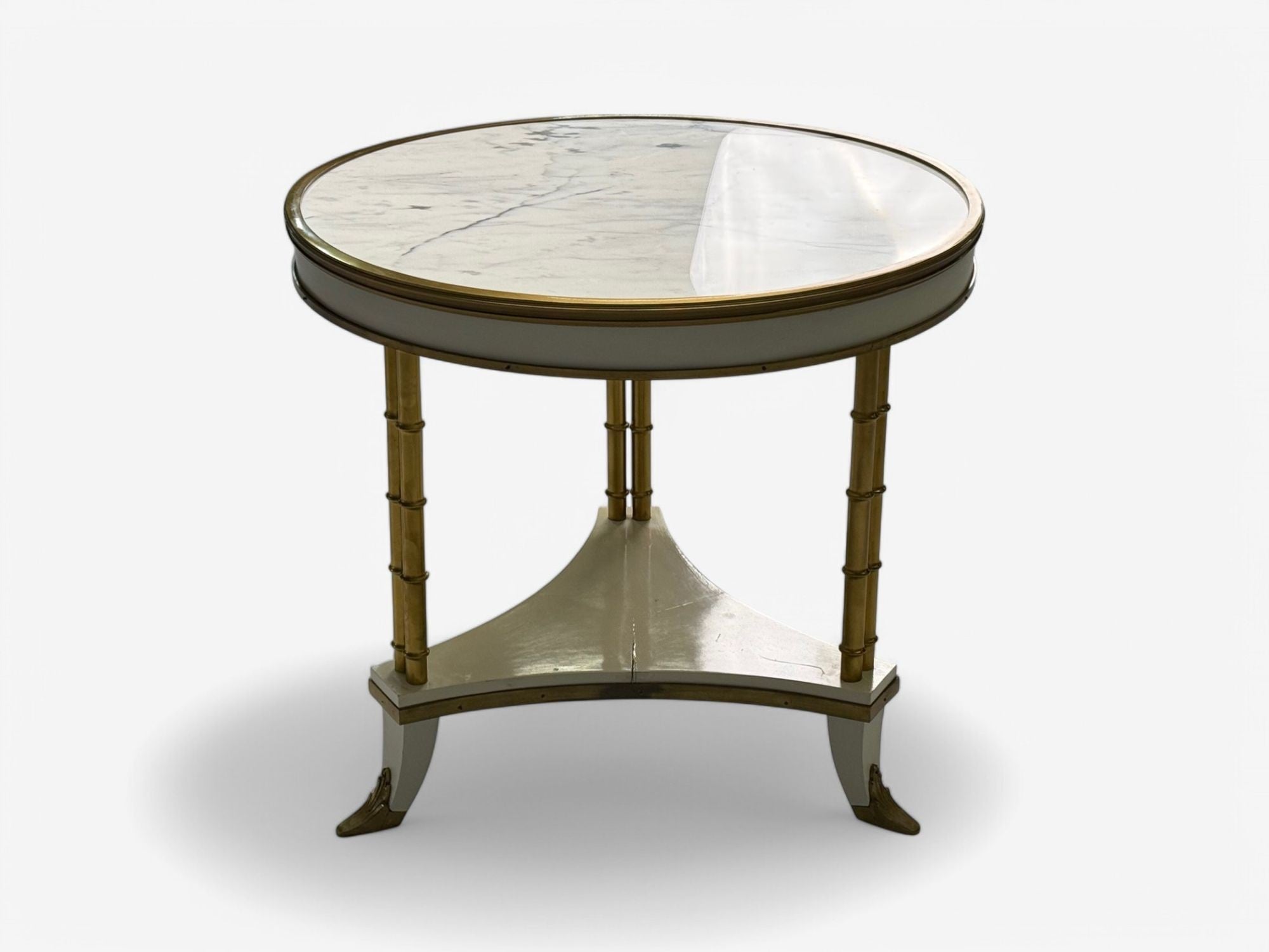 Maison Jansen Style, Hollywood Regency, White Lacquer, Brass, Bouilliote Table