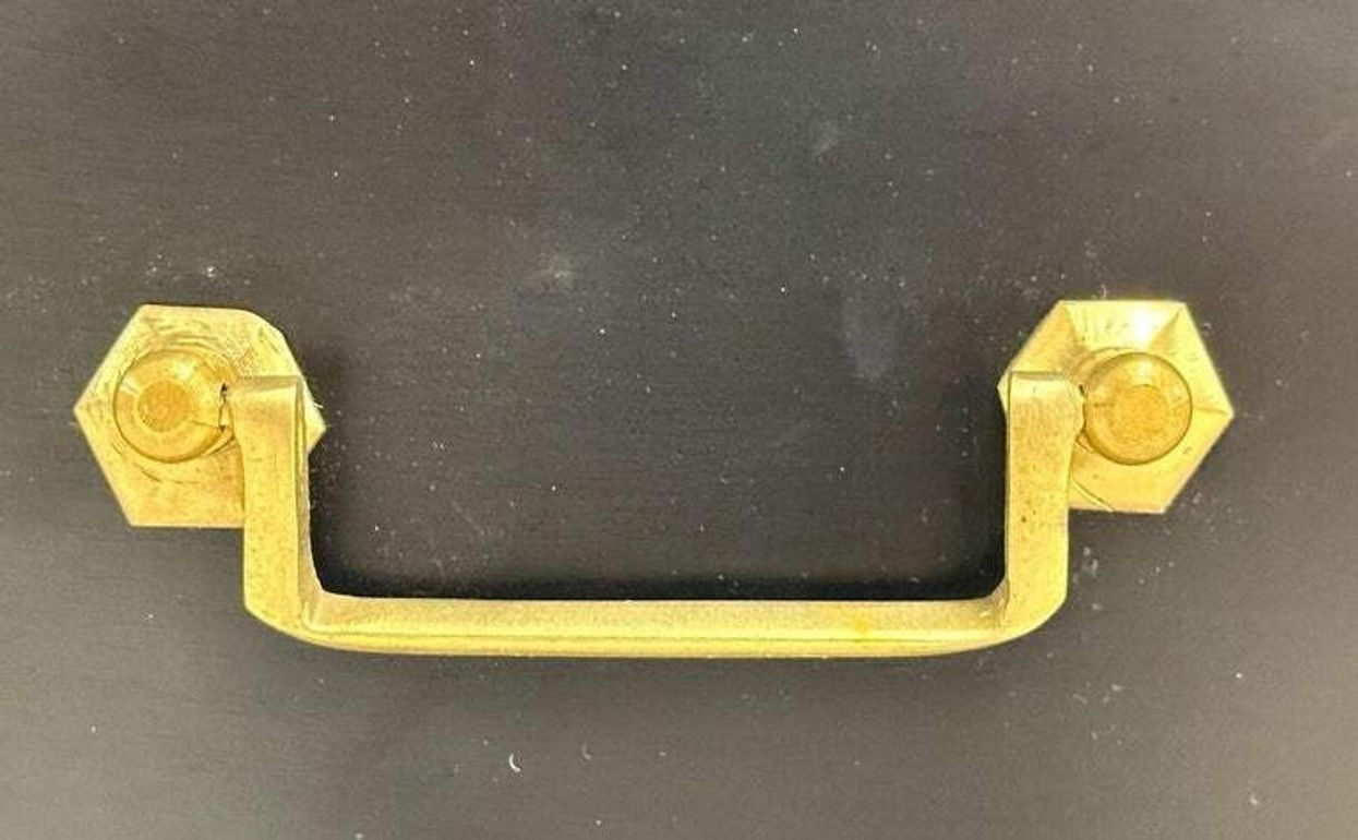 Maison Jansen Style, Hollywood Regency, Nightstands, Black Painted Wood, Brass