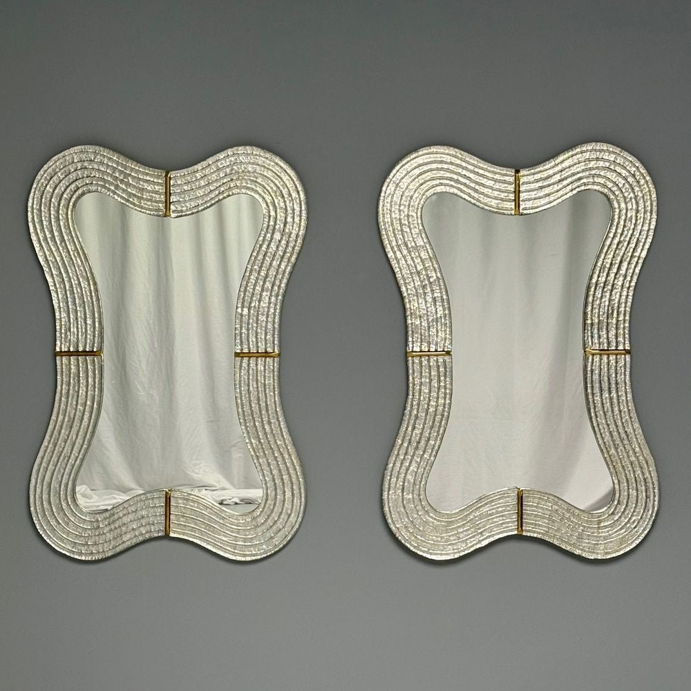 Modern Wavy Wall Mirror, Murano Glass, Silver Leaf, Brass, Italy, 21st C.