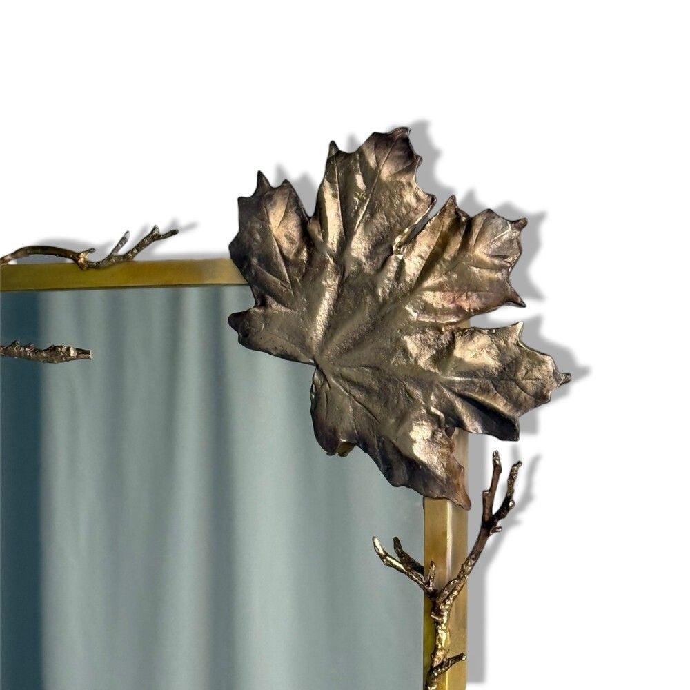 Modern Trapezoidal Bronze Wall Mirrors, Branch and Leaf Motif, France, 21st C.