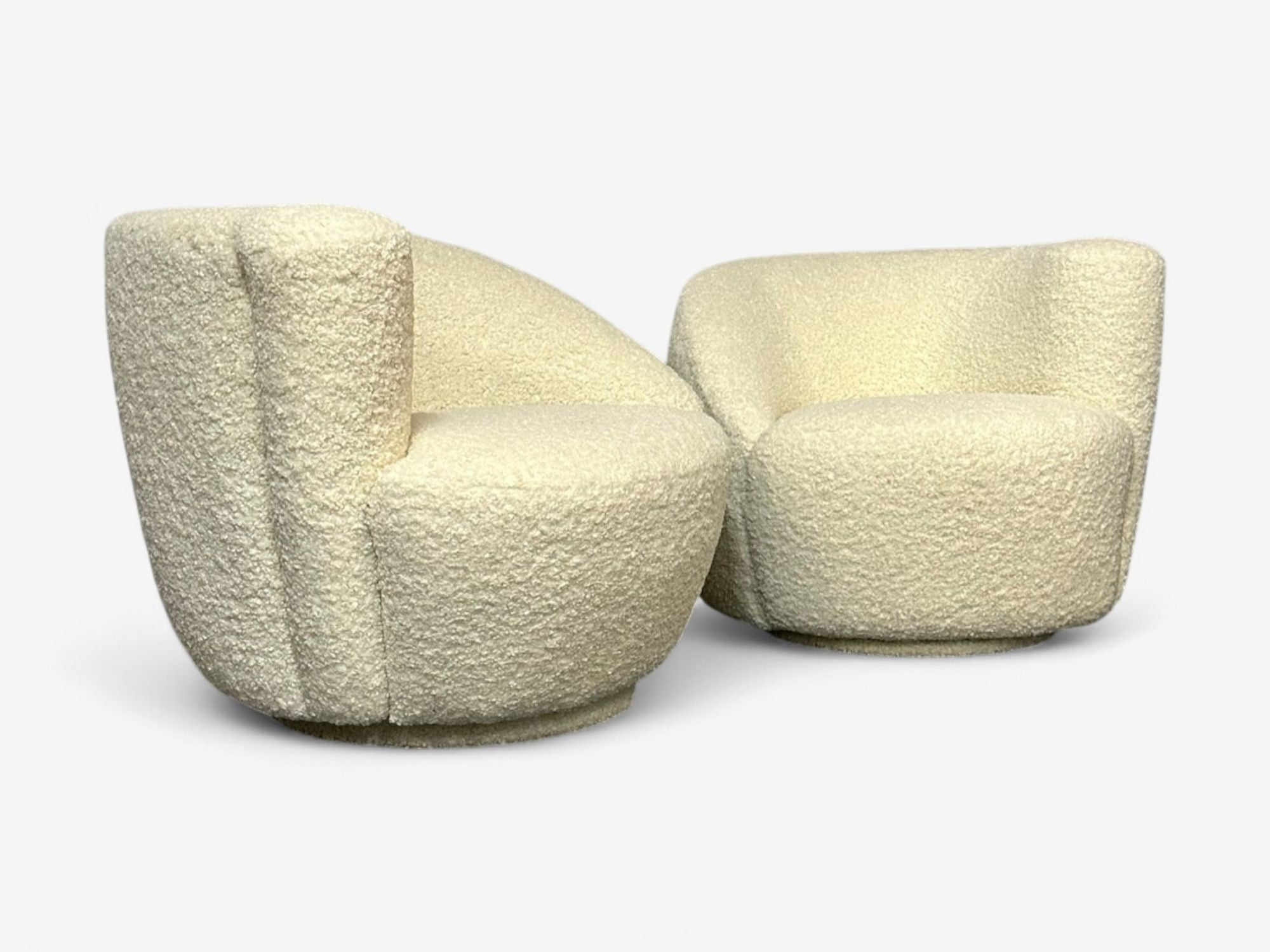 Vladimir Kagan Style, White Boucle, Nautilus Style Swivel Chairs, USA, 1970s