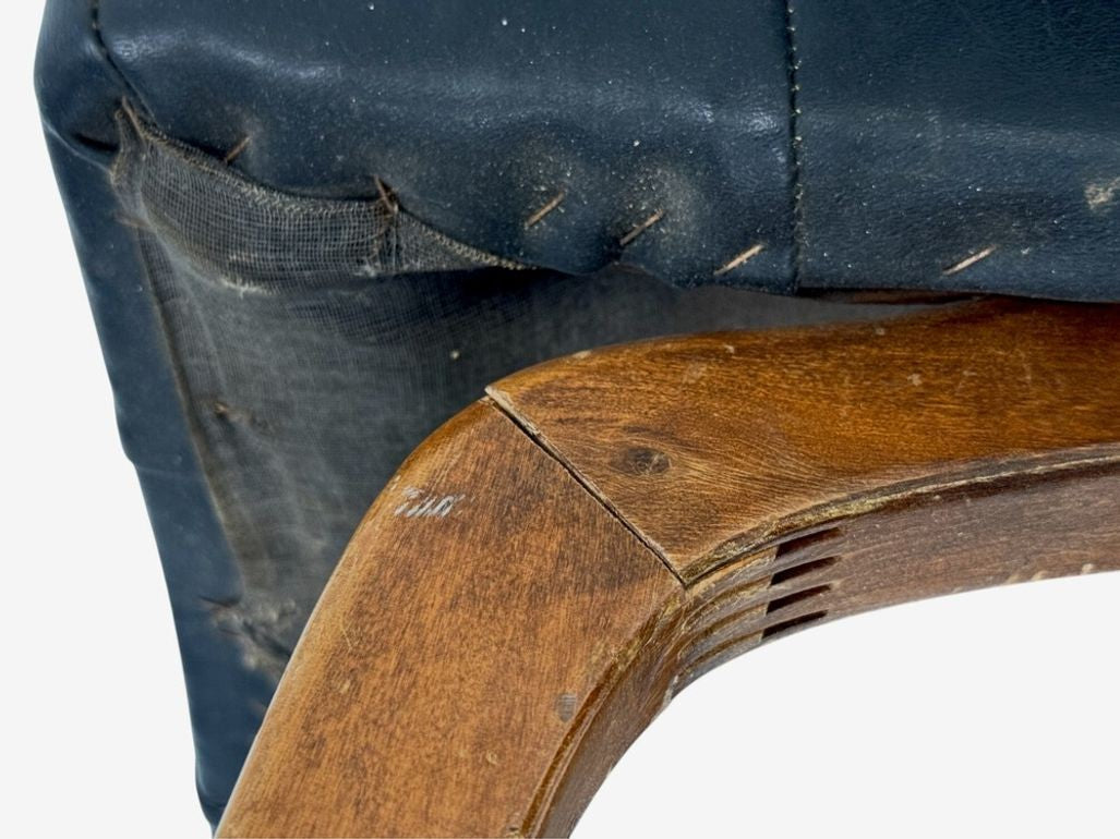 Danish Modern, Black Leatherette, Stained Wood, Footstool, Denmark, 1950s