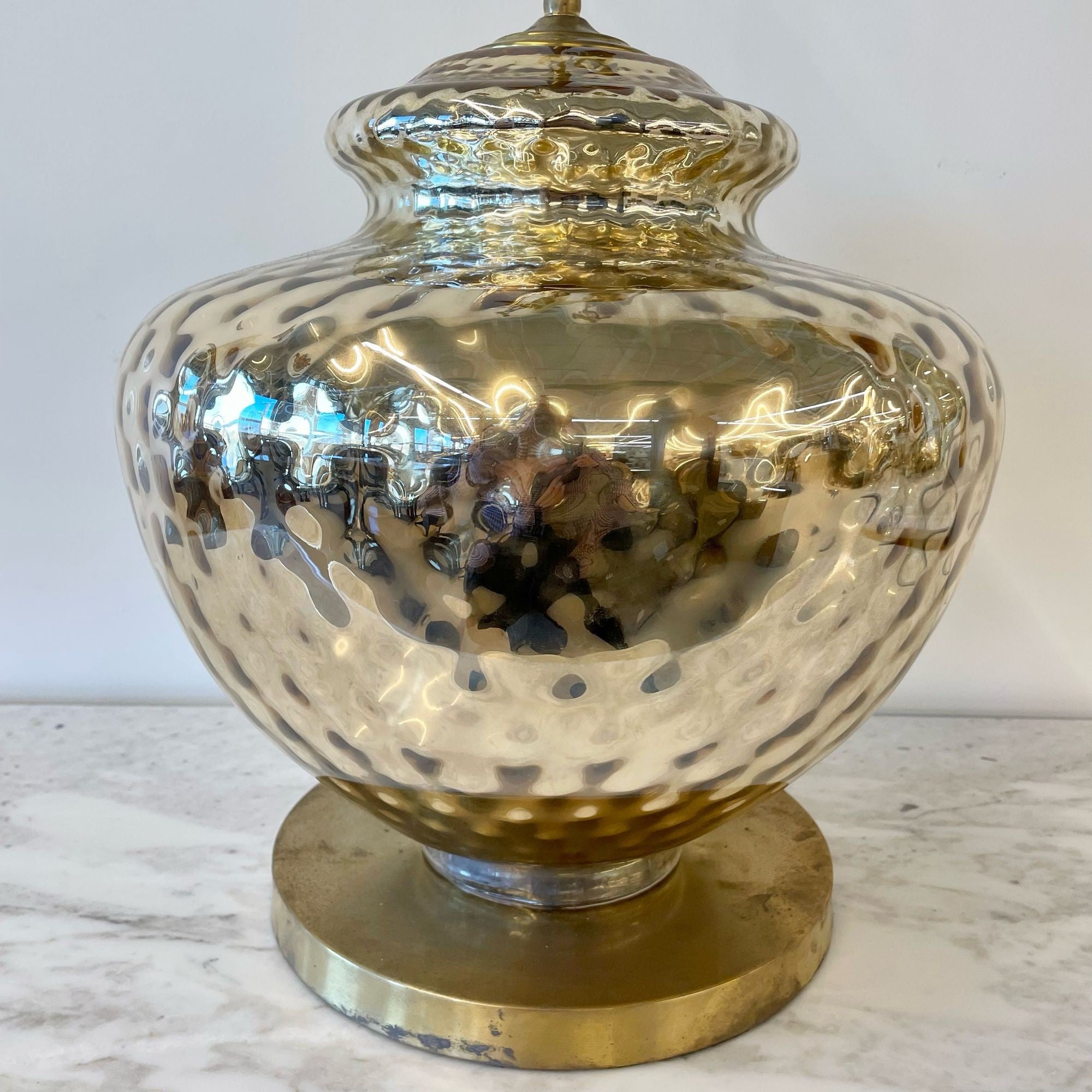 Single Large Mid-Century Modern Table Lamp, Mercury Glass, Brass, Jar, Urn Shape