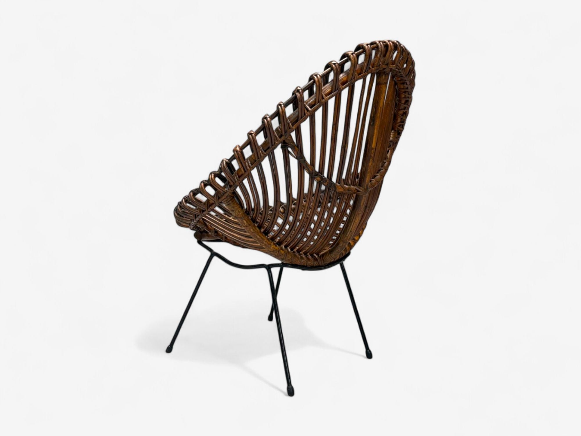 Italian Modern, Metal, Bamboo, Rattan, Lounge Chair, Italy, 1950s