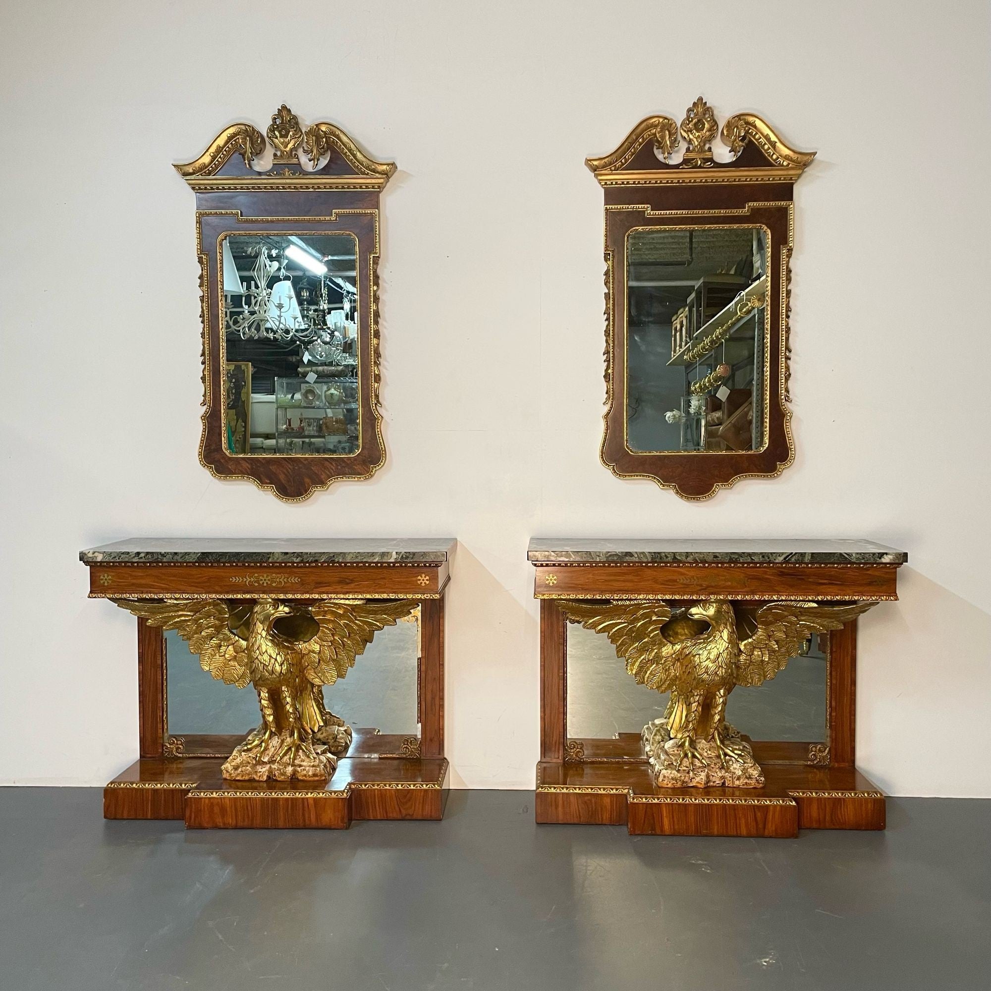 Pair of Monumental Federal Style Console Table with Carved Opposing Eagles