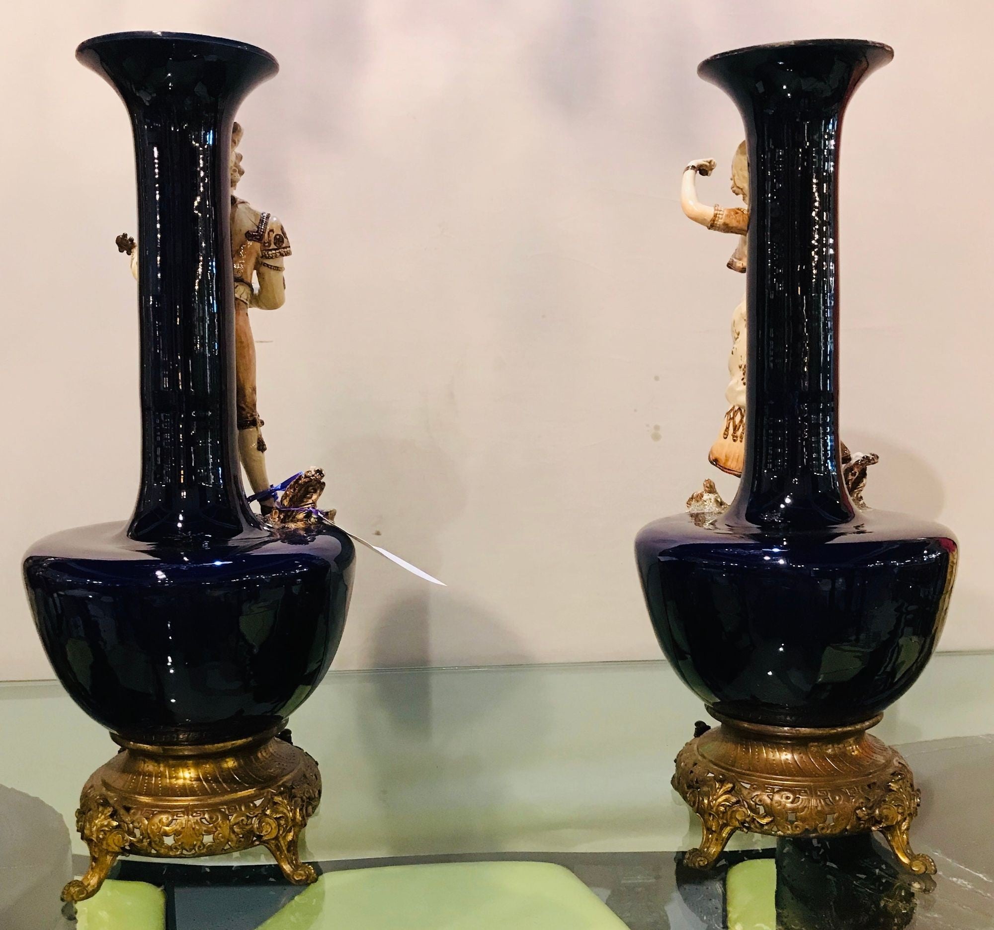 Two Large Porcelain French 19th-20th Century Figurative Vases or Male & Female