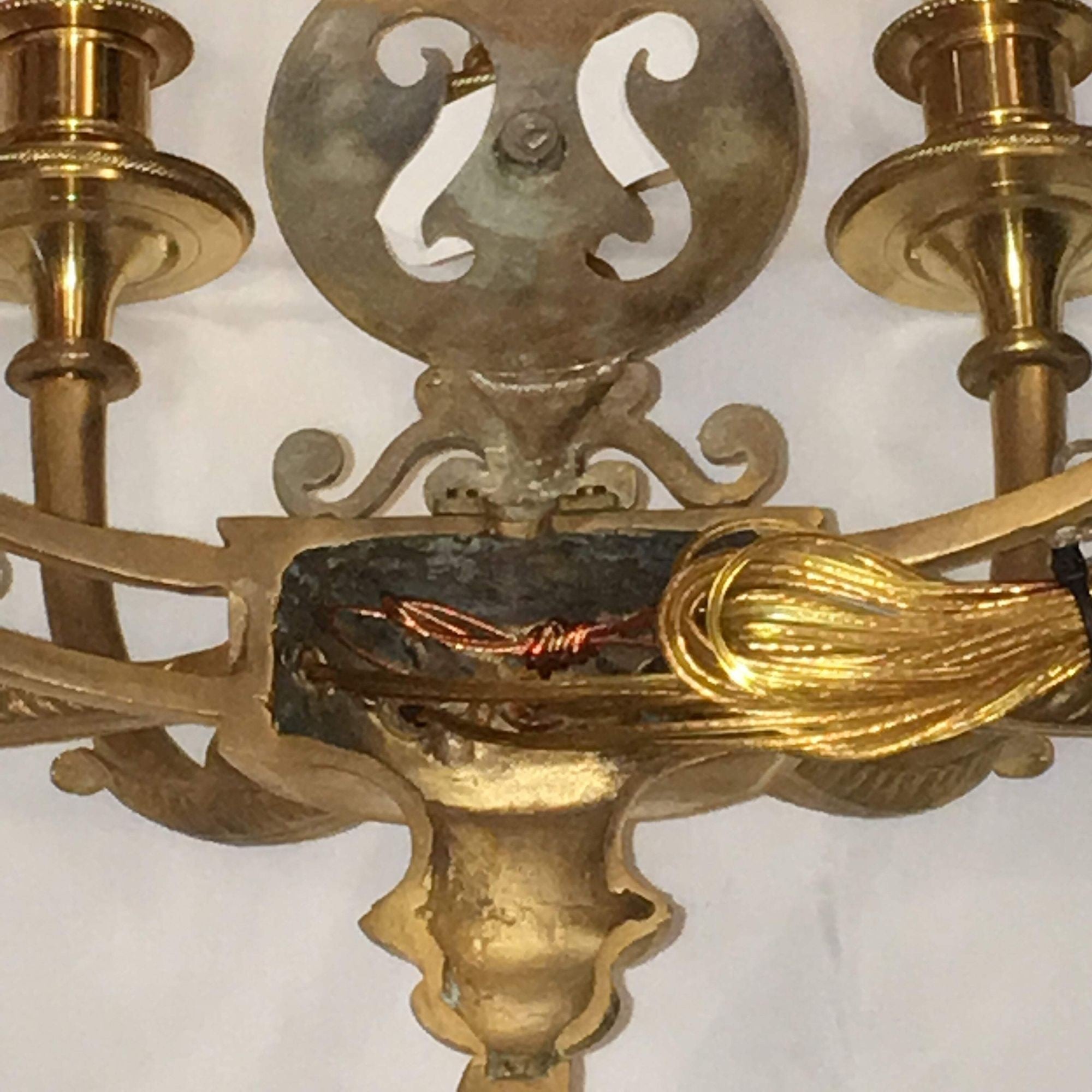 Louis XVI Style Harp / Lyre Back Bronze Wall Sconce. Set of Six