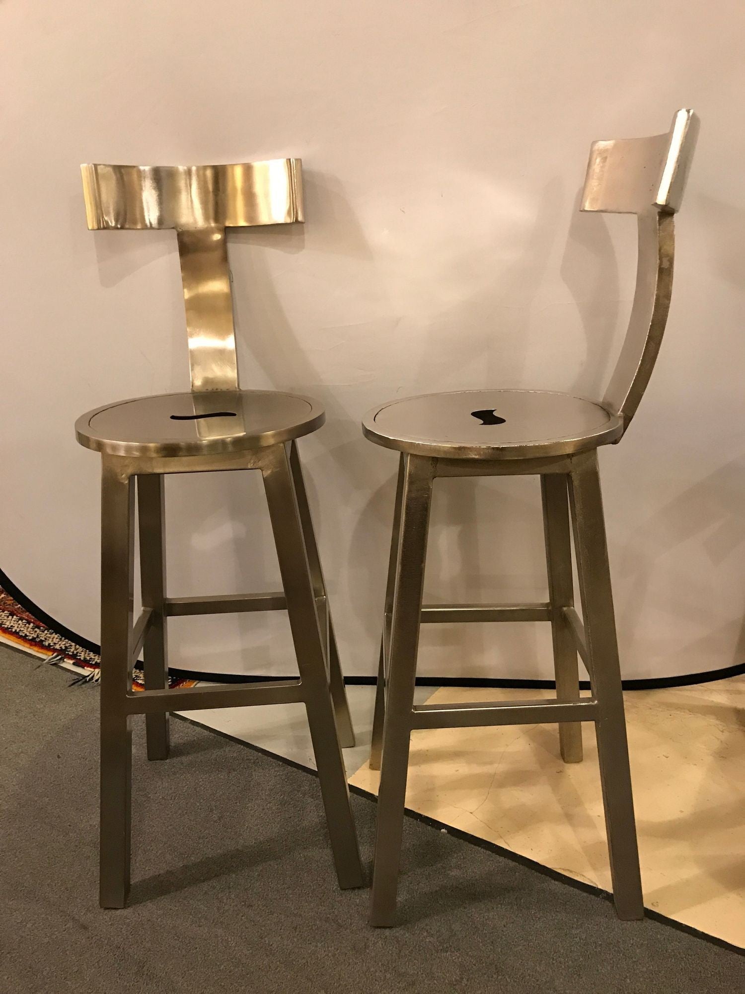 A Pair Of Deco Style Steel Bar Stool