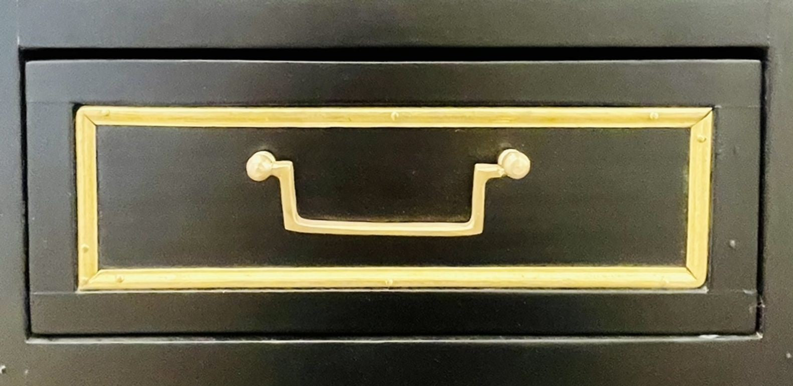 Pair of Jansen Inspired Marble-Top Galleried Ebonized End Tables / Nightstands