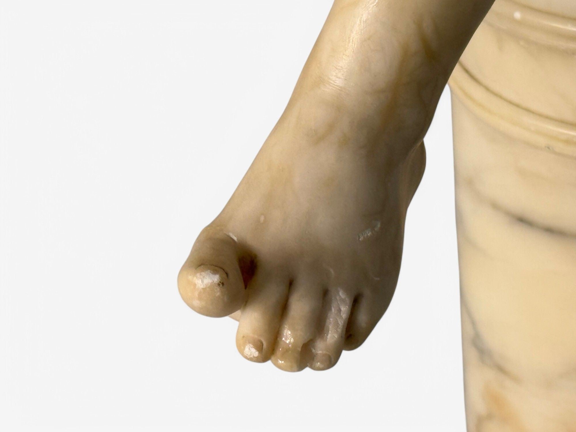 Neoclassical, Winged Angel On Pillow, Alabaster Statue on Pedestal, Italy, 1920s