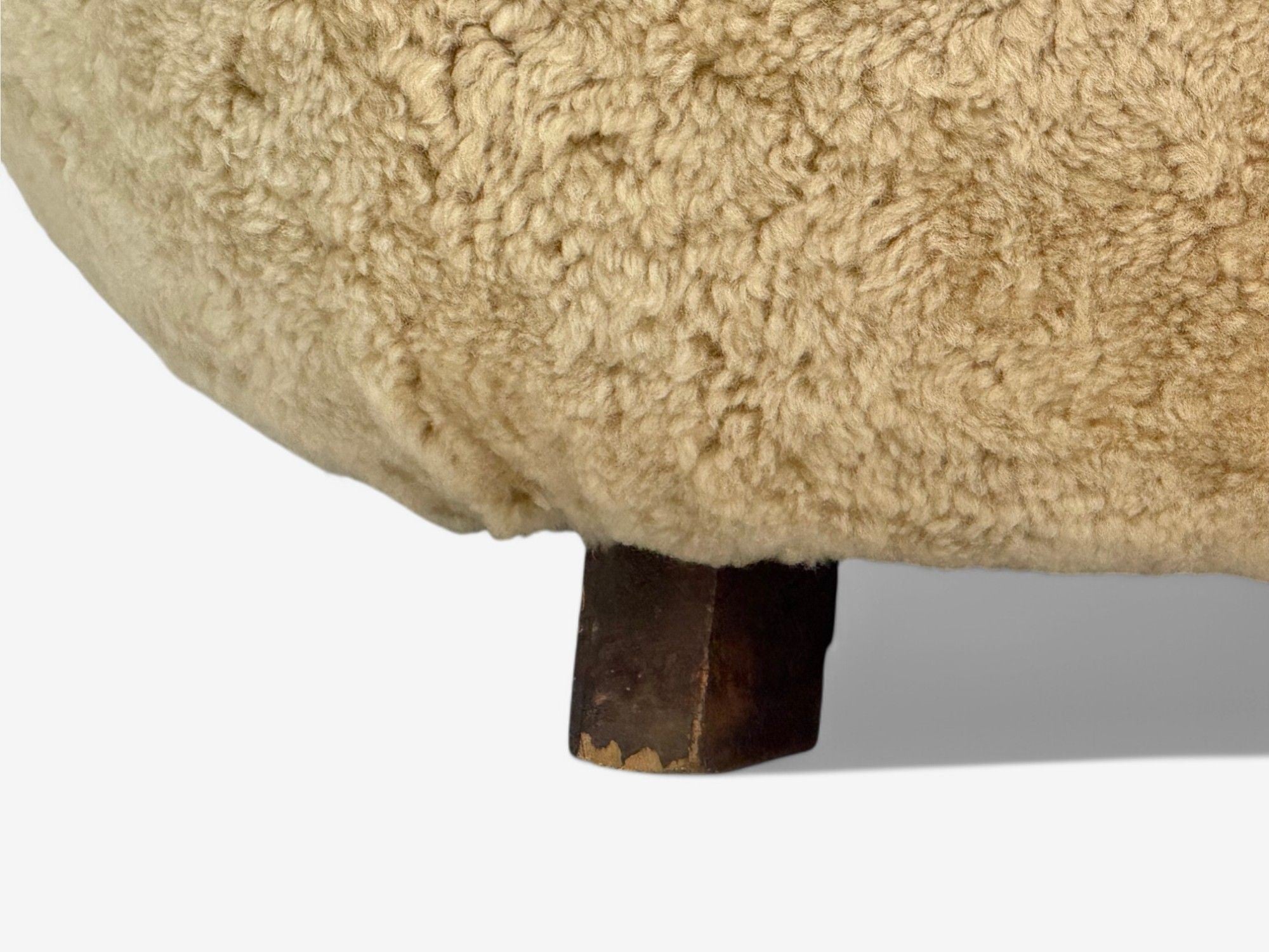 Danish Modern, Beech, Honey Sheepskin, Banana Style Tub Chair, Denmark, 1930s