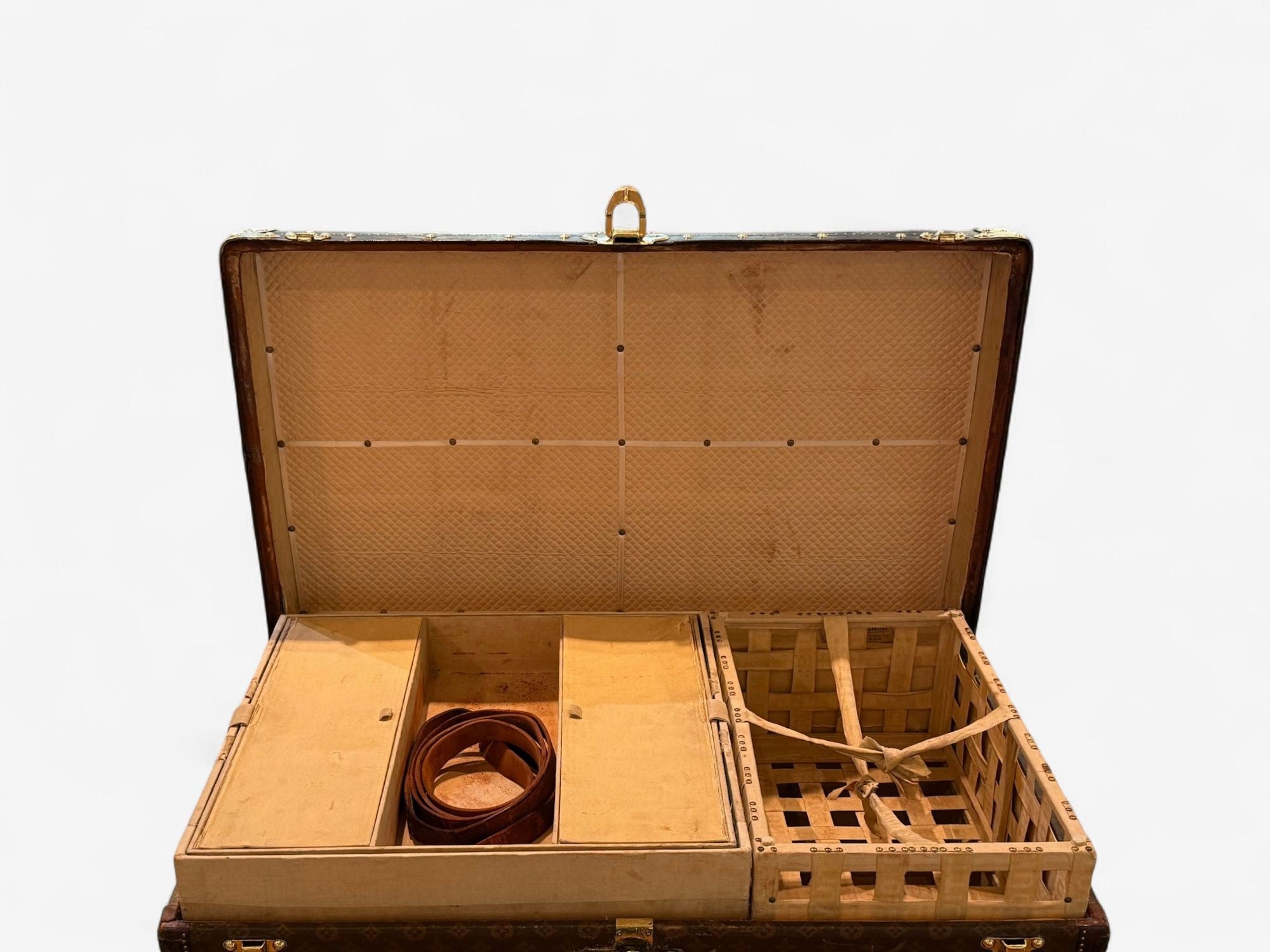 Louis Vuitton, Brown Leather, Monogram Canvas, Vintage Steamer Trunk, France