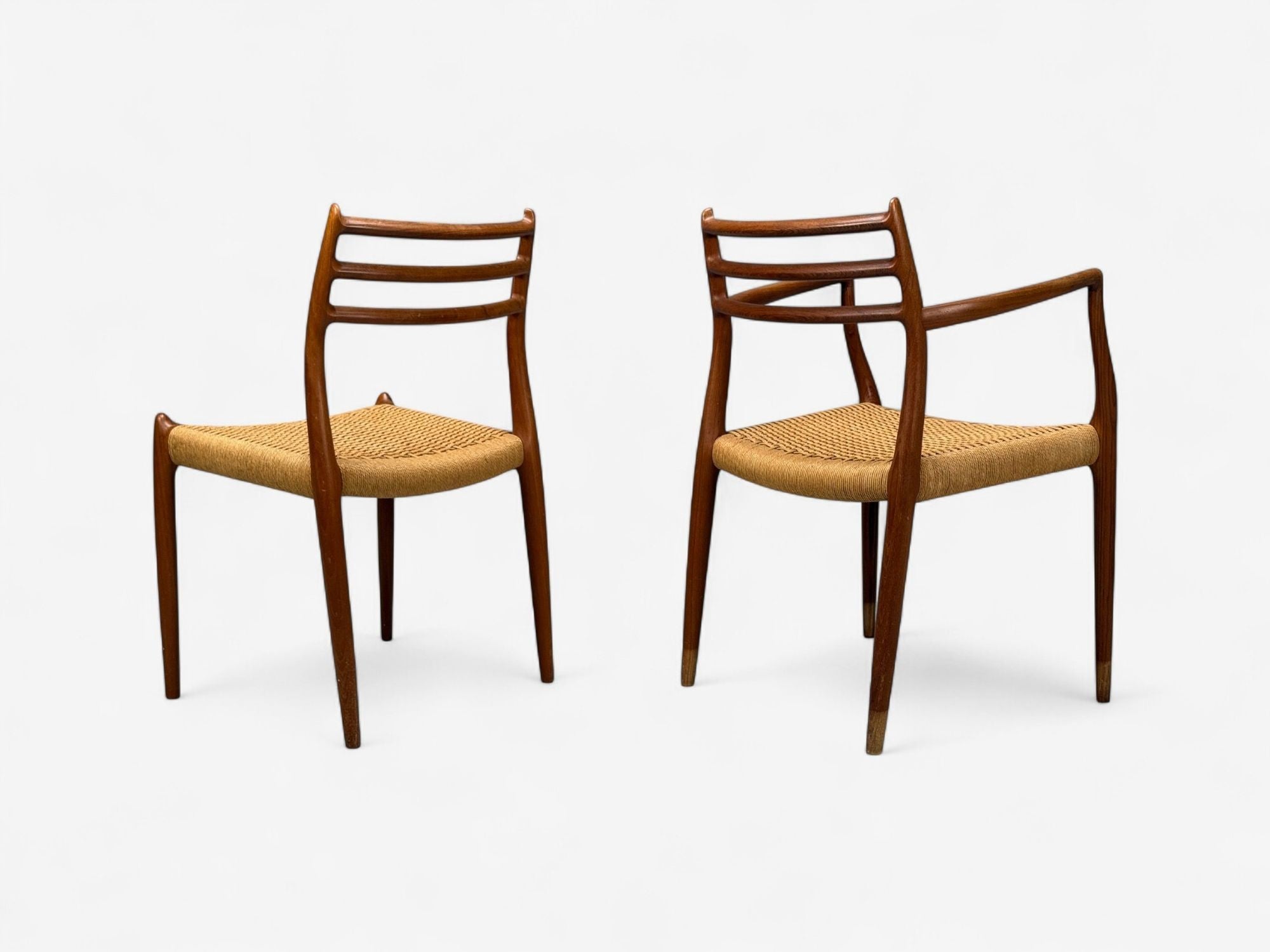 Neils O. Möller, Danish Papercord, Teak, Dining Chairs, Denmark, 1950s