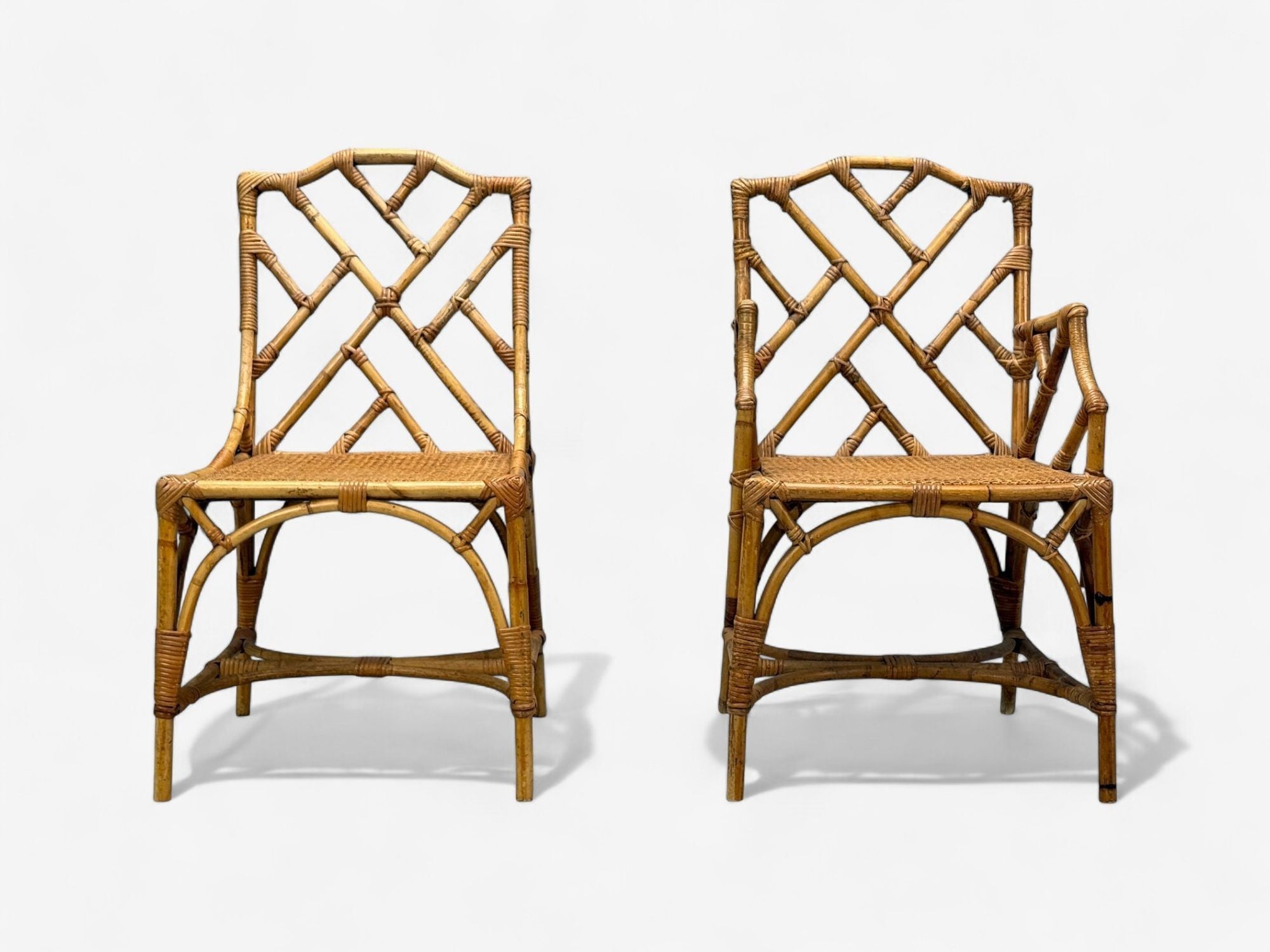 Dal Vera, Italian Modern, Bamboo, Cane, Six Dining Chairs, Italy, 1950s
