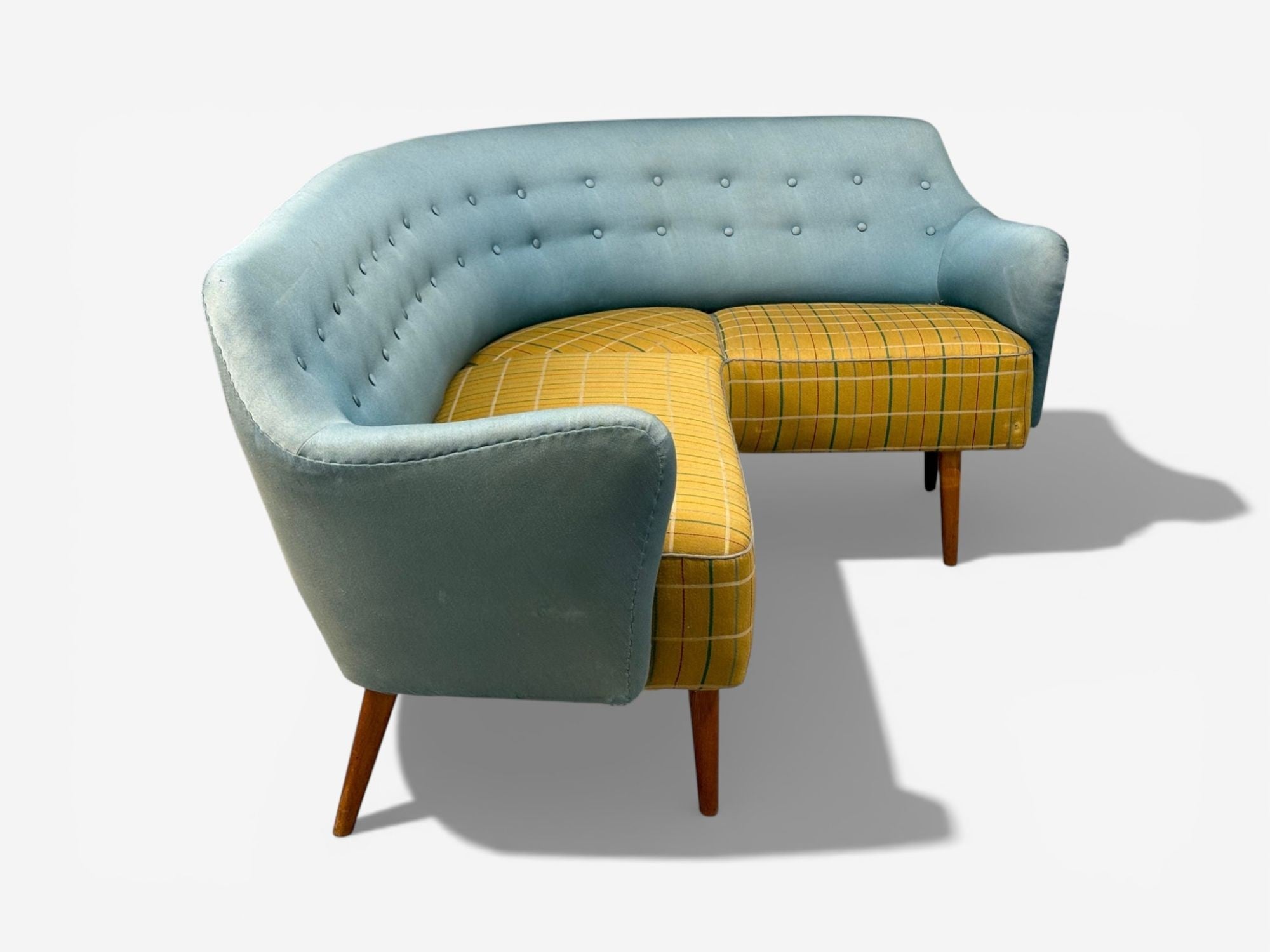 Danish Modern, Corner Sofa, Fabric, Wood, Denmark, 1950s