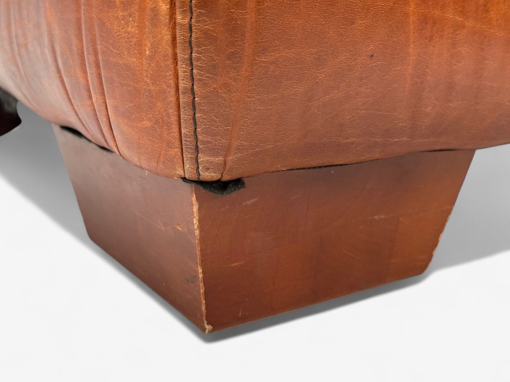 American Modern, Distressed Leather, Club Chair and Ottoman, USA, 1990s