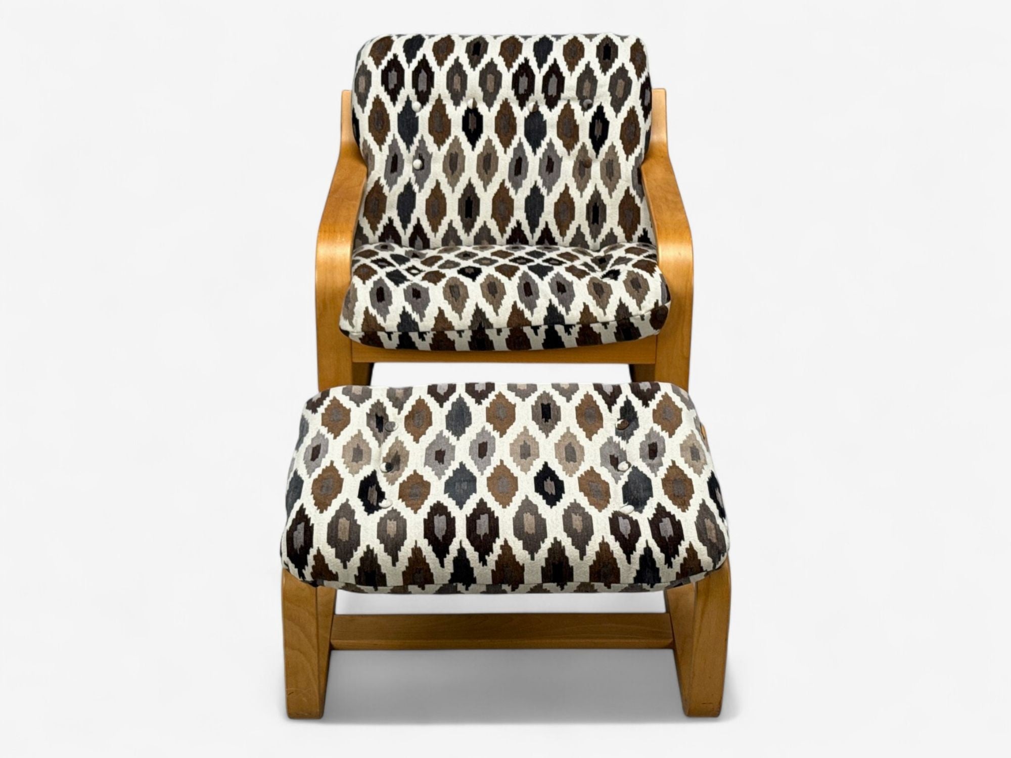 Westnofa, Bentwood, Fabric, Lounge Chair and Ottoman, Norway, 1960s