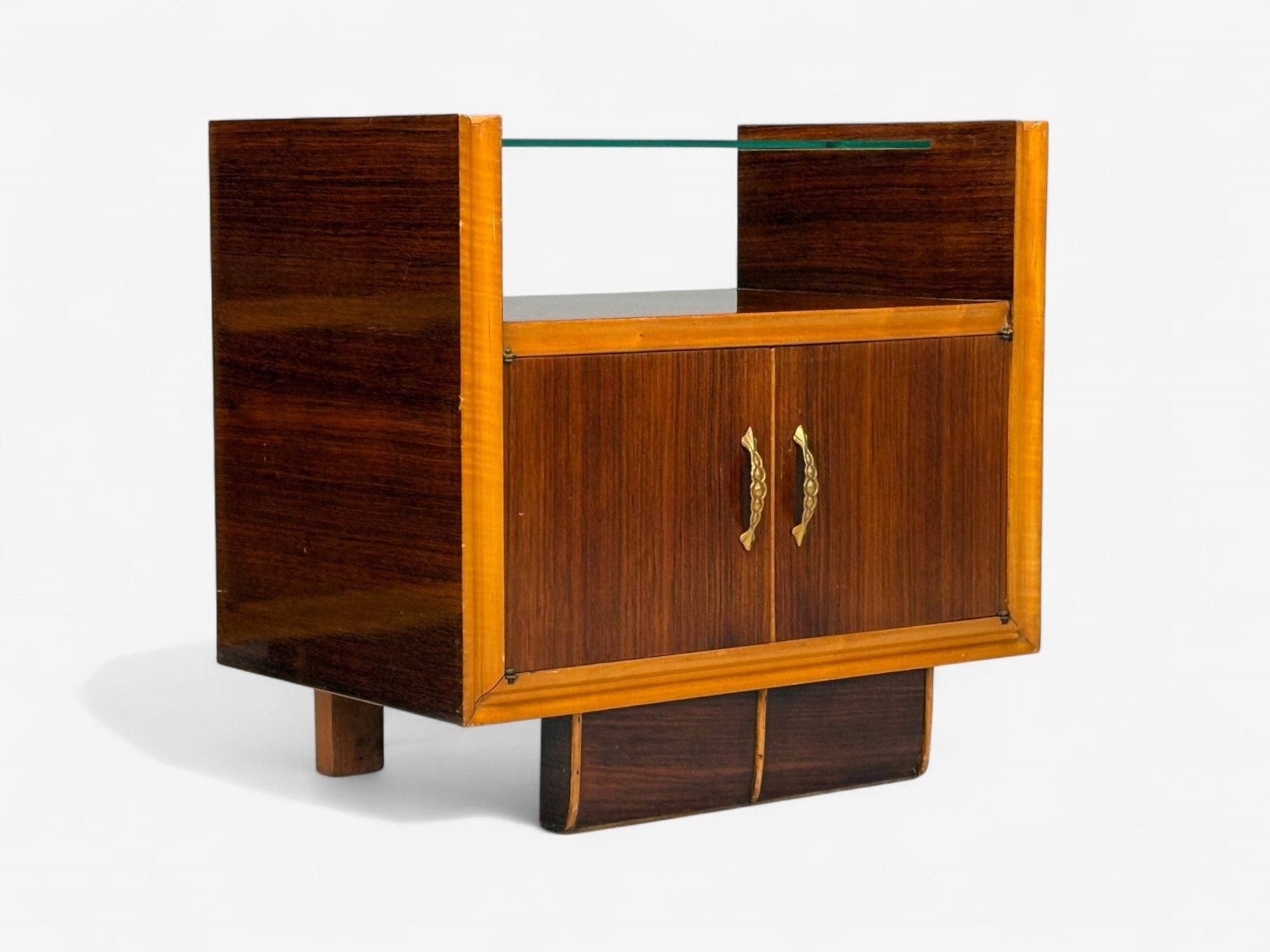 Italian Modern, Wood, Brass, Glass, Nightstands, Italy, 1950s