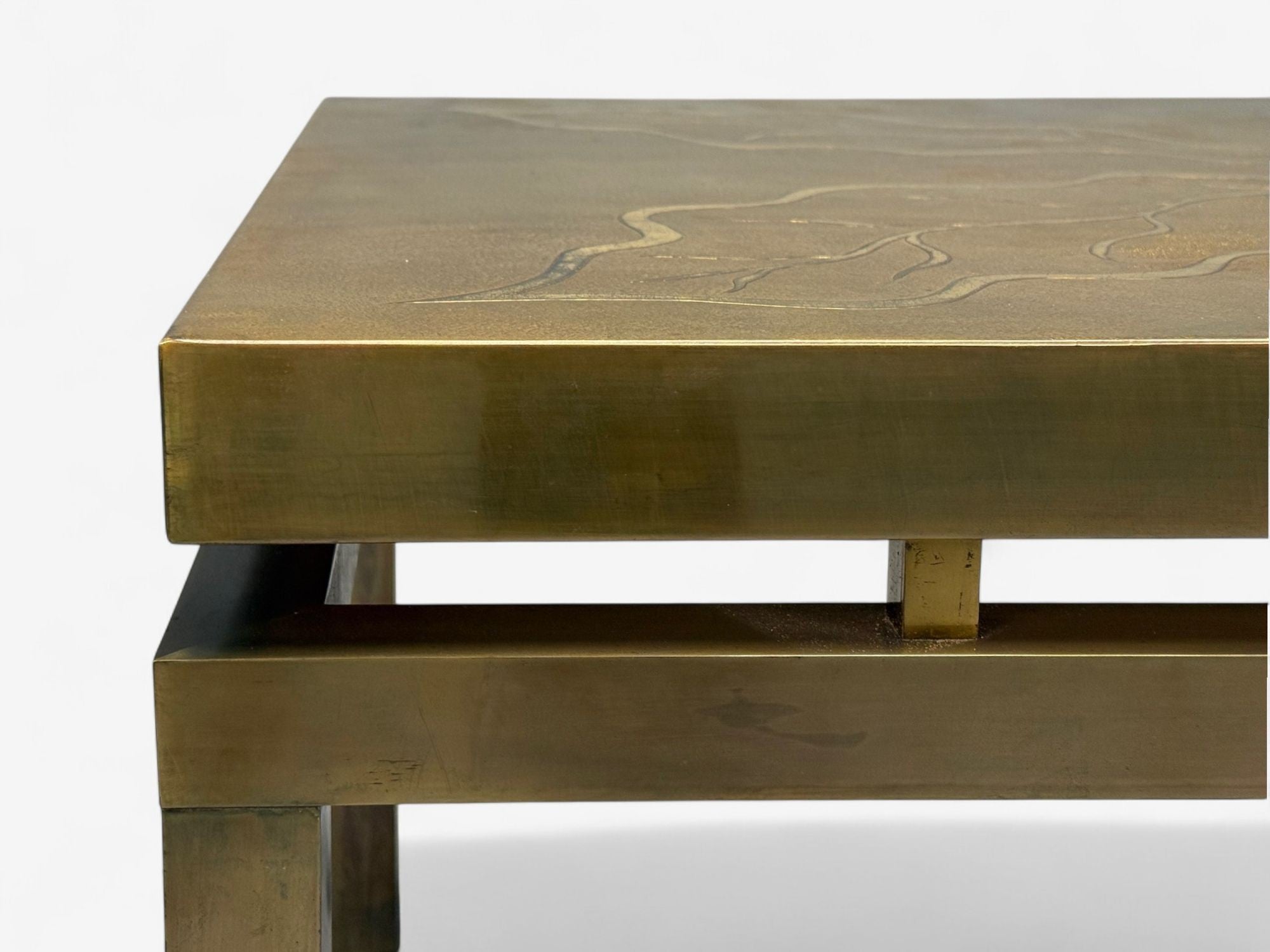 Willy Daro, Engraved Brass, Coffee Table, Belgium, 1970s