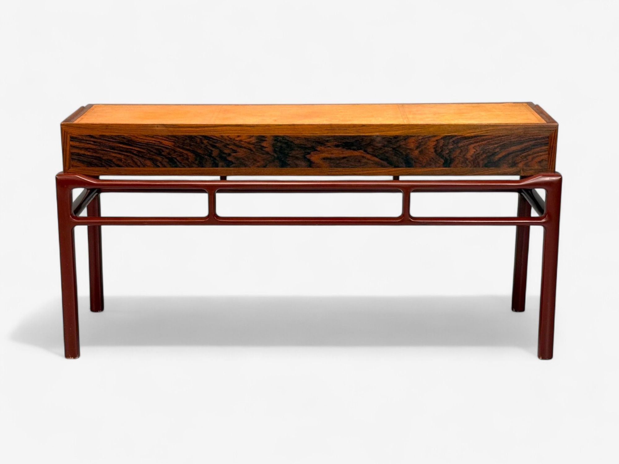 Frits Henningsen attr., Rosewood, Leather, Brass, Console Table, Denmark, 1950s