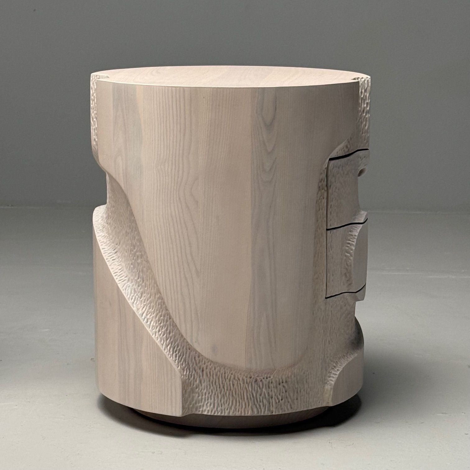 Contemporary, Organic Modern, Round Sculptural Nightstands, Bleached Ashwood