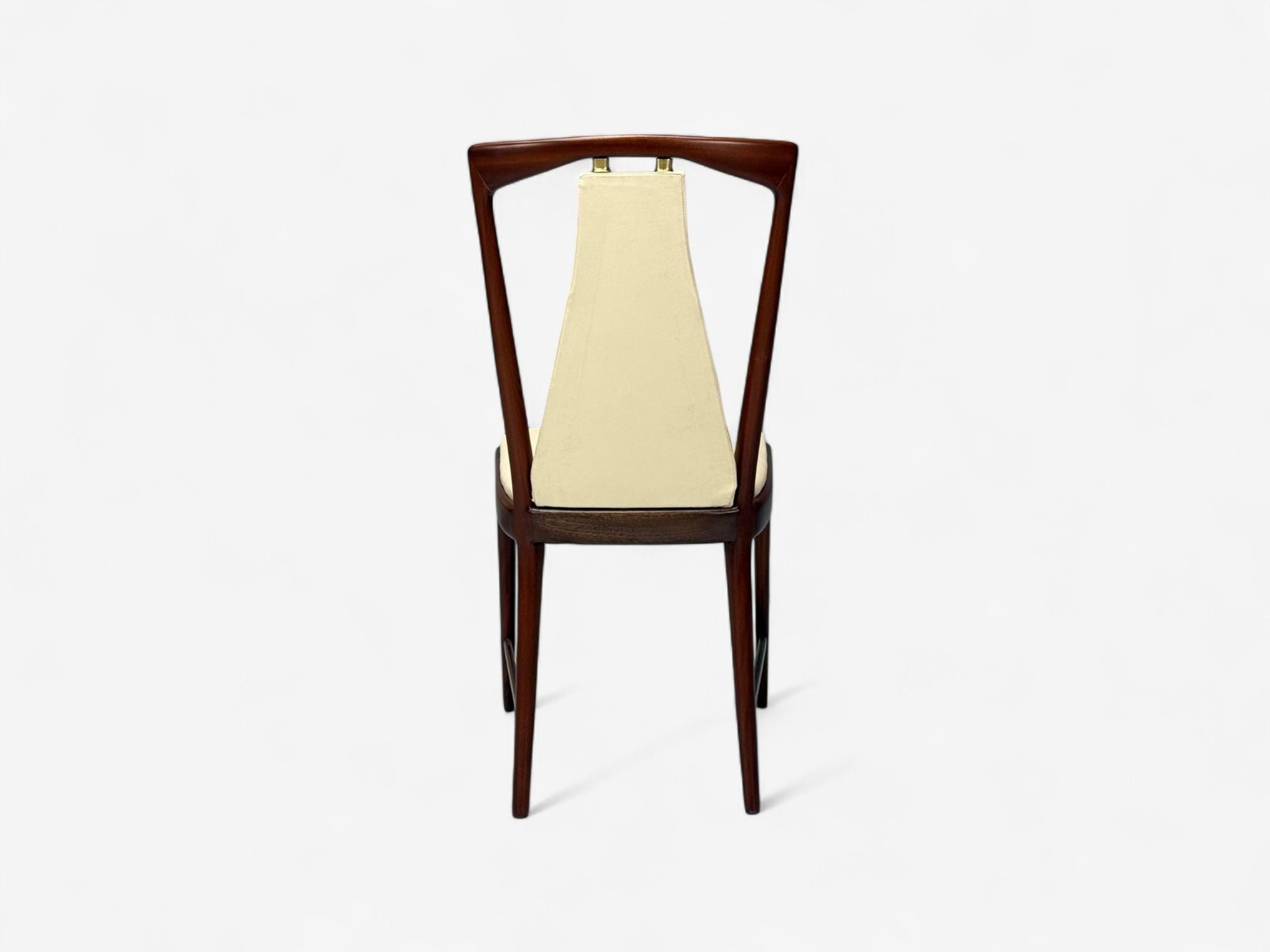 Osvaldo Borsani attr., Mahogany, Brass, Leather, Dining Chairs, Italy, 1950s