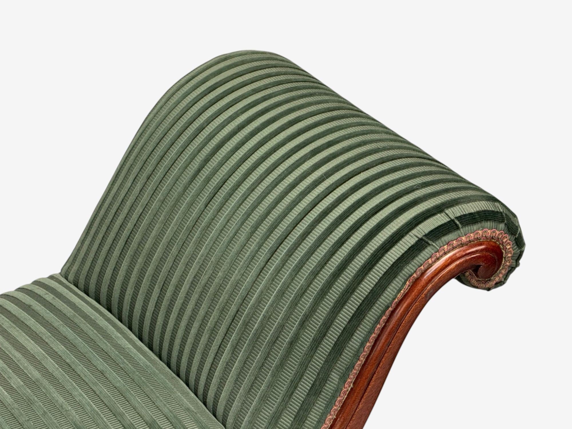 Hollywood Regency Style, Stained Wood, Green Fabric, Benches, USA, 1980s