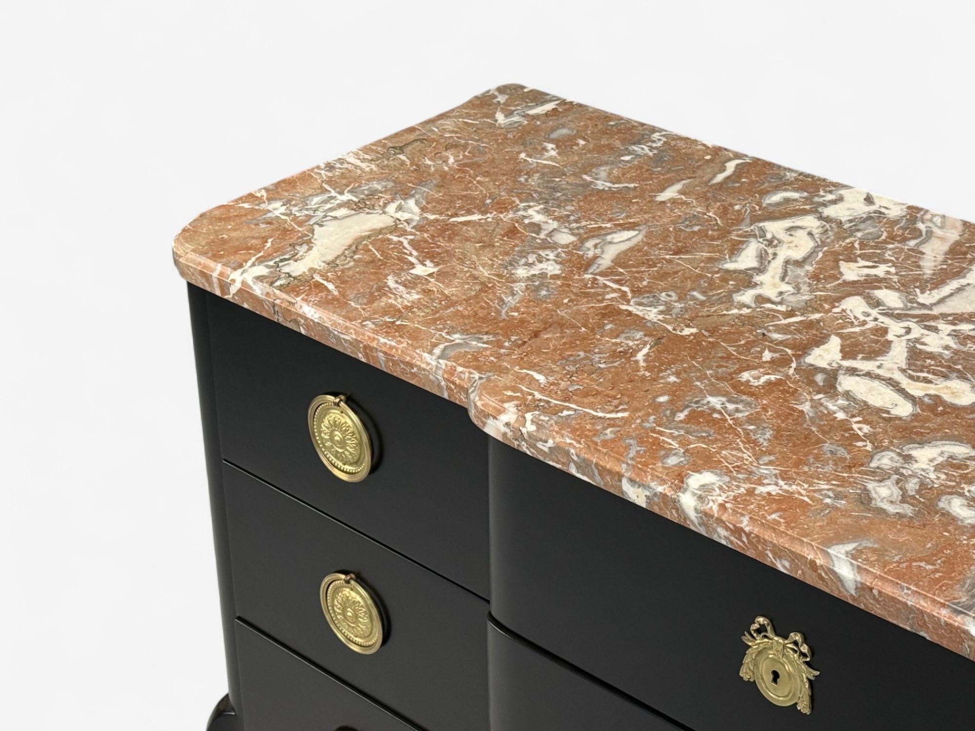 Maison Jansen, Mahogany, Bronze, Marble, Ebonized Commode, France, 1940s