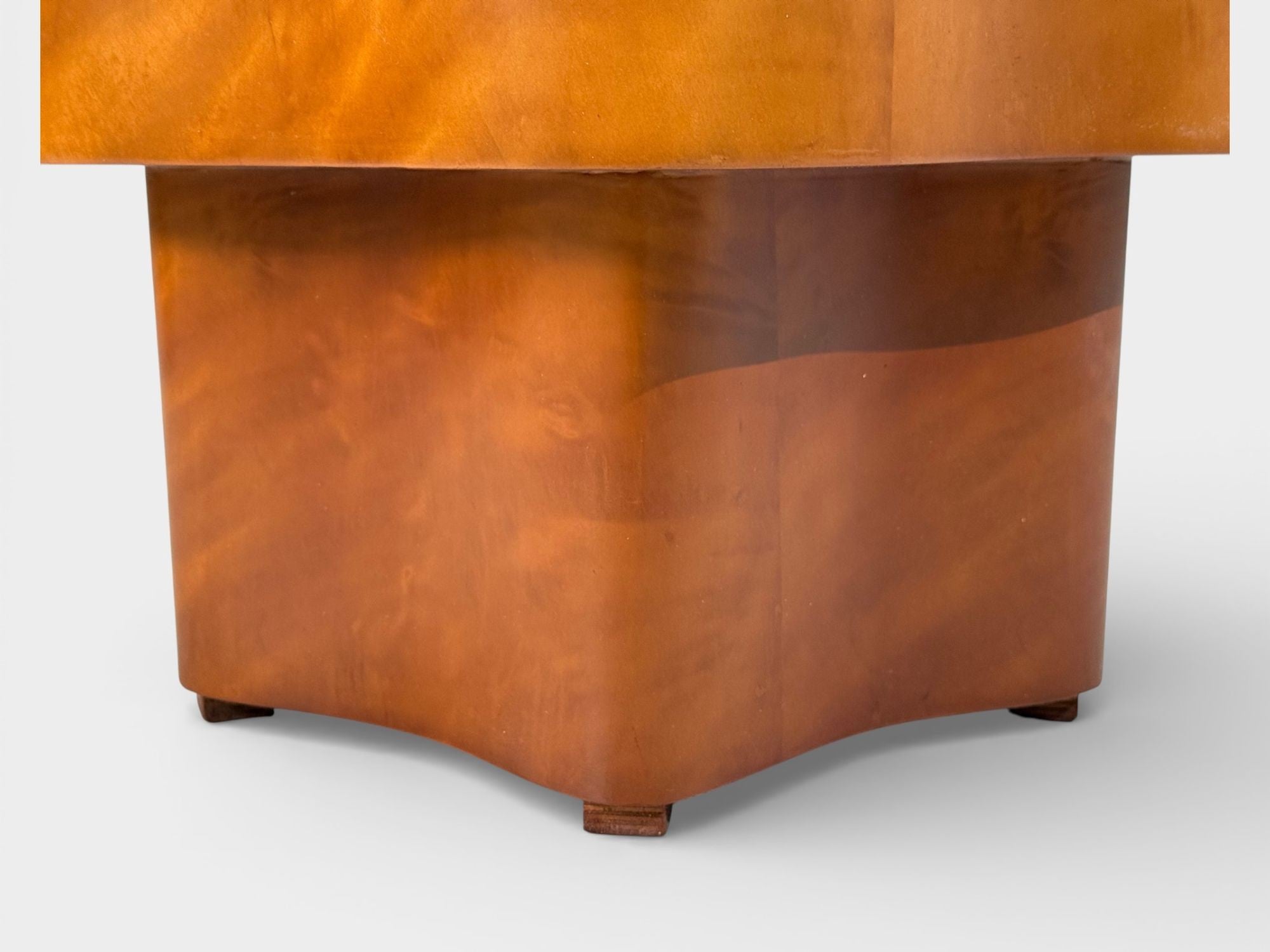 Art Deco Style, Star Motif Footstools, Burlwood, Beige Linen, 21st c.