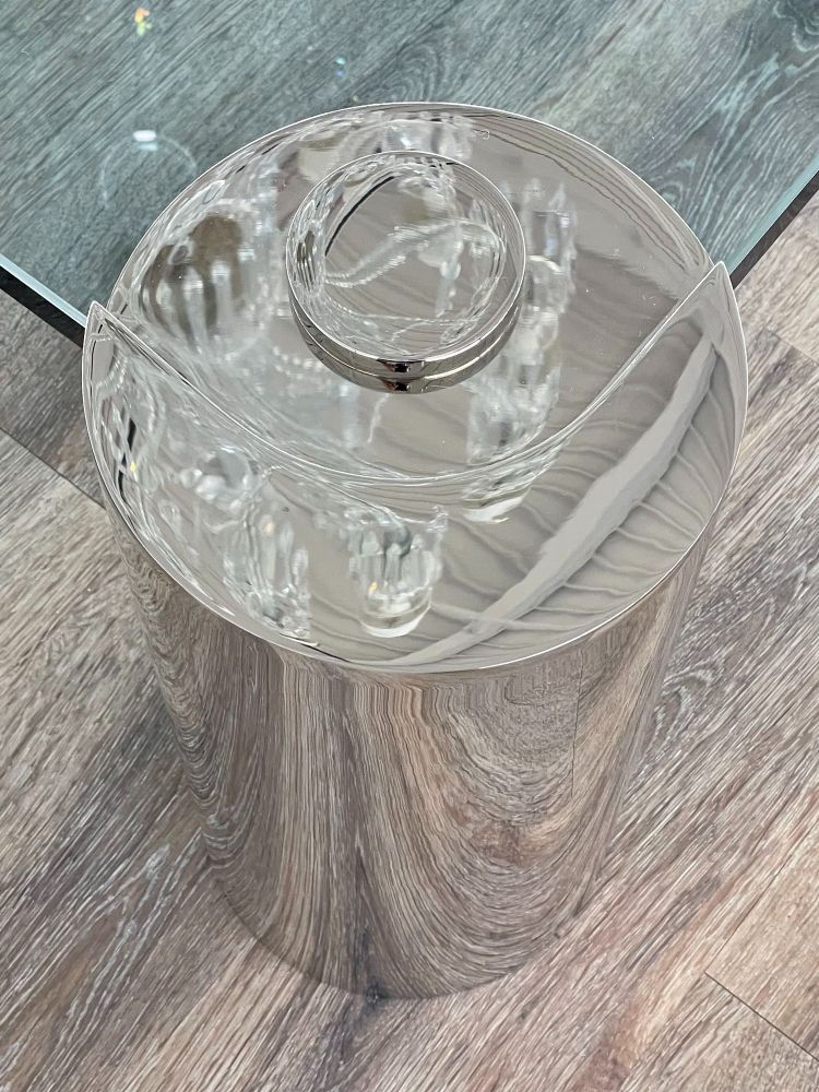 Mid-Century Modern Karl Springer Signed Chrome Coffee, Cocktail Table, Glass Top