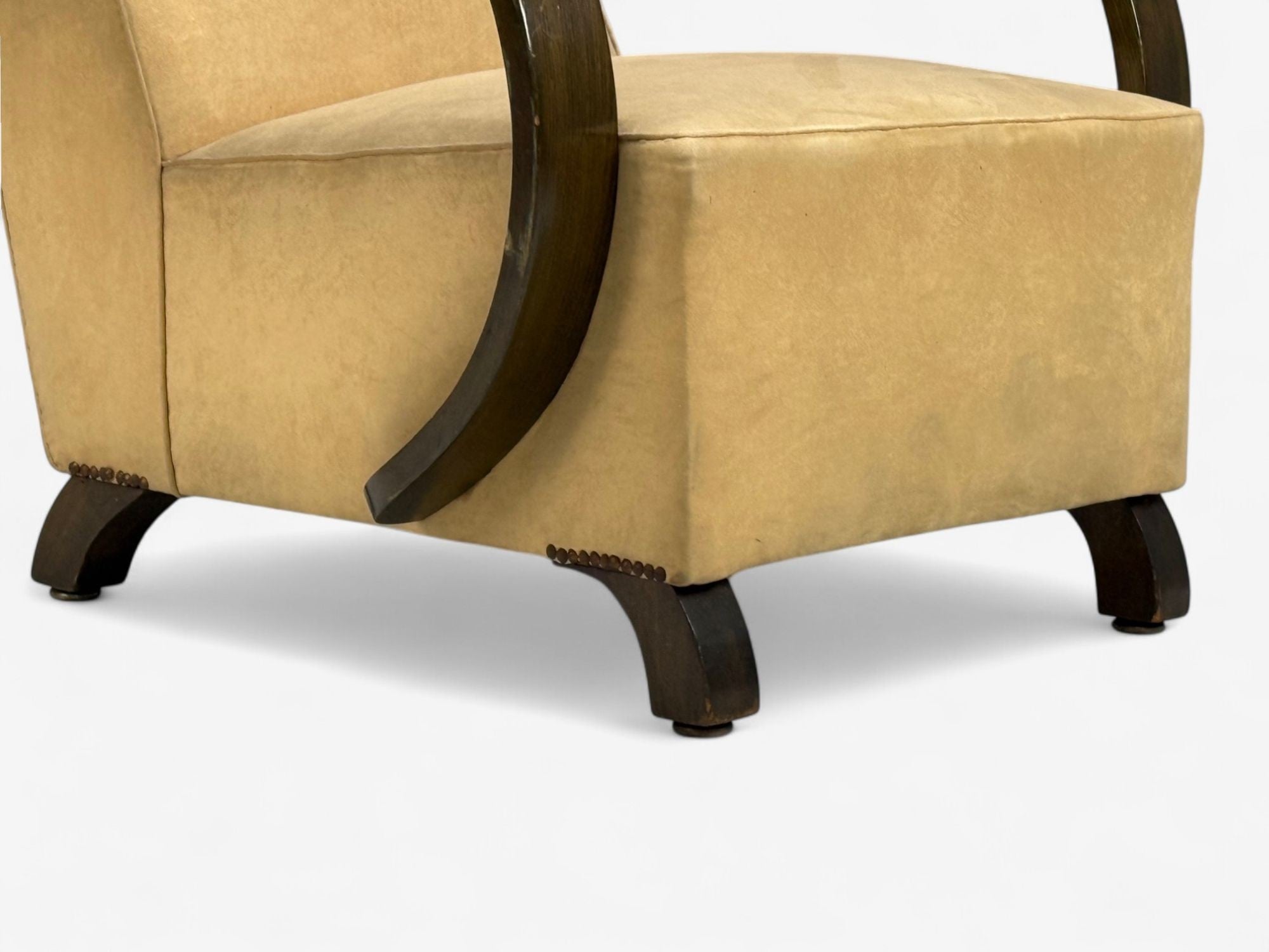 Vittorio Valabrega, Beige Velvet, Bentwood, Lounge Chairs, Italy, 1940s
