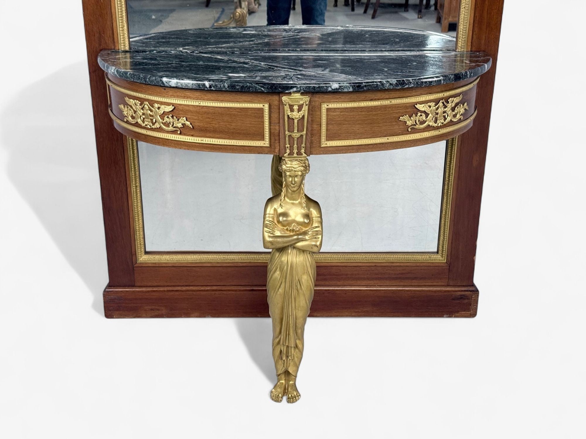 Empire Revival, Mahogany, Bronze, Monumental Mirror and Console, France, 19th c.