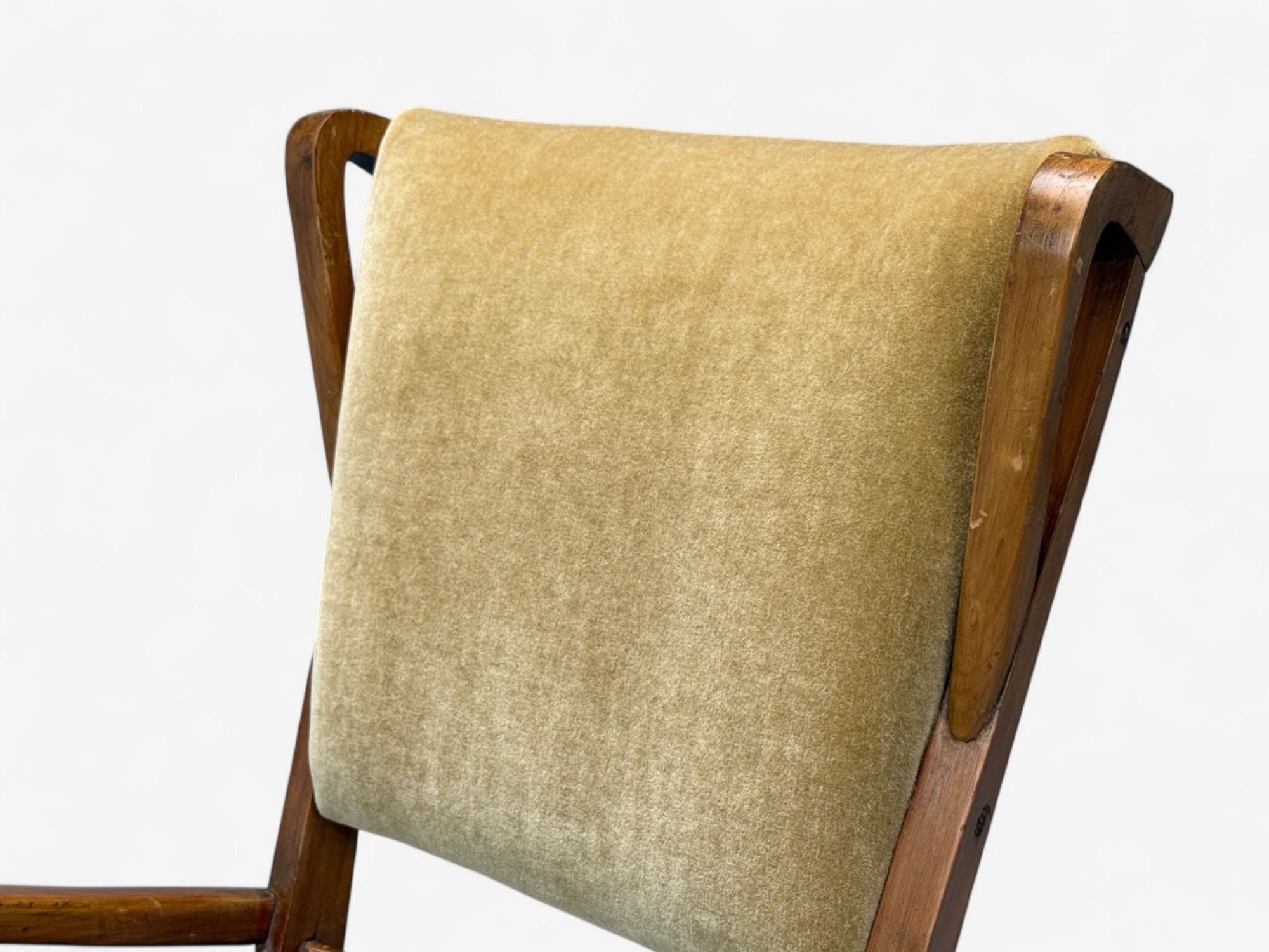Italian Modern, Stained Wood, Camel Mohair, Lounge Chair, Italy, 1950s