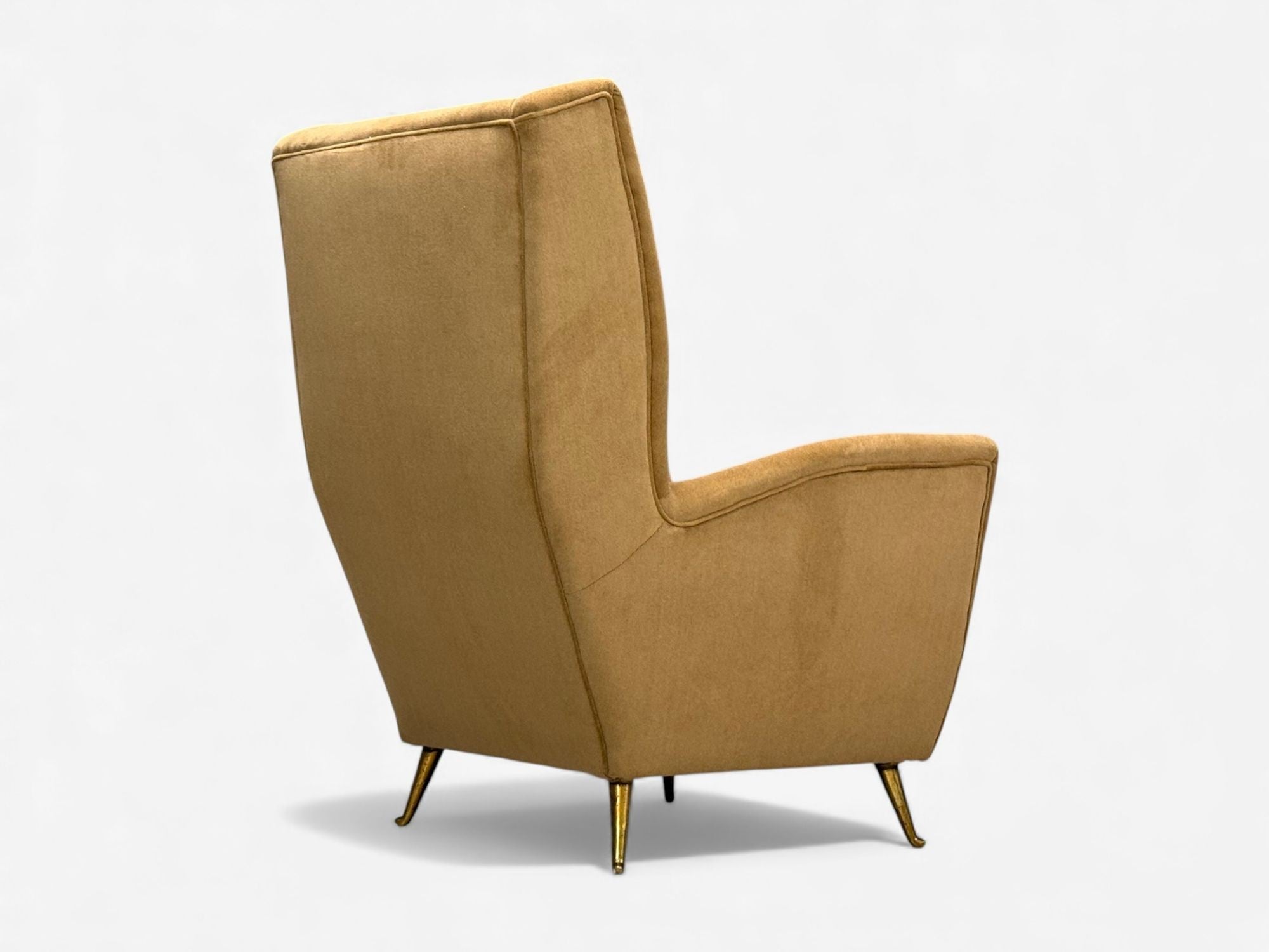 ISA Bergamo, Camel Velvet, Bronze, Wingback Chairs, Italy, 1950s